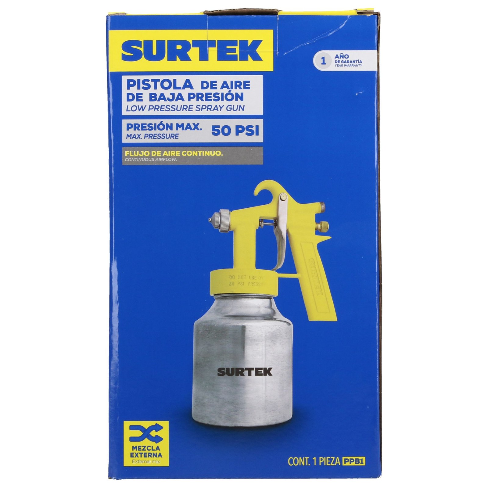 Pistola para pintar con vaso reforzado de baja presión, capacidad 1000 ml, 45 PSI Surtek - Imagen 4