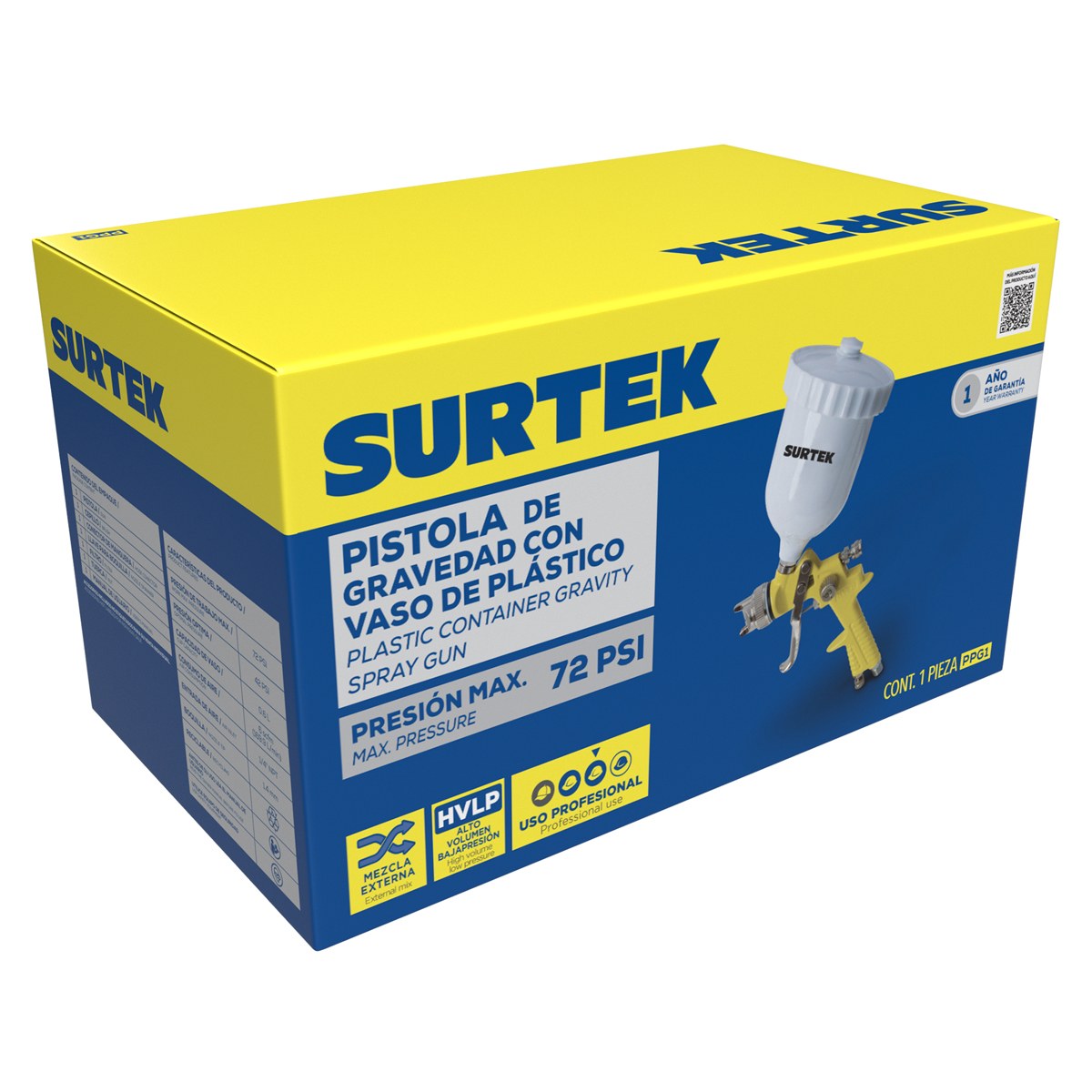 Pistola para pintar terminados baja presion, capacidad 600 ml, 50 PSI Surtek - Imagen 2