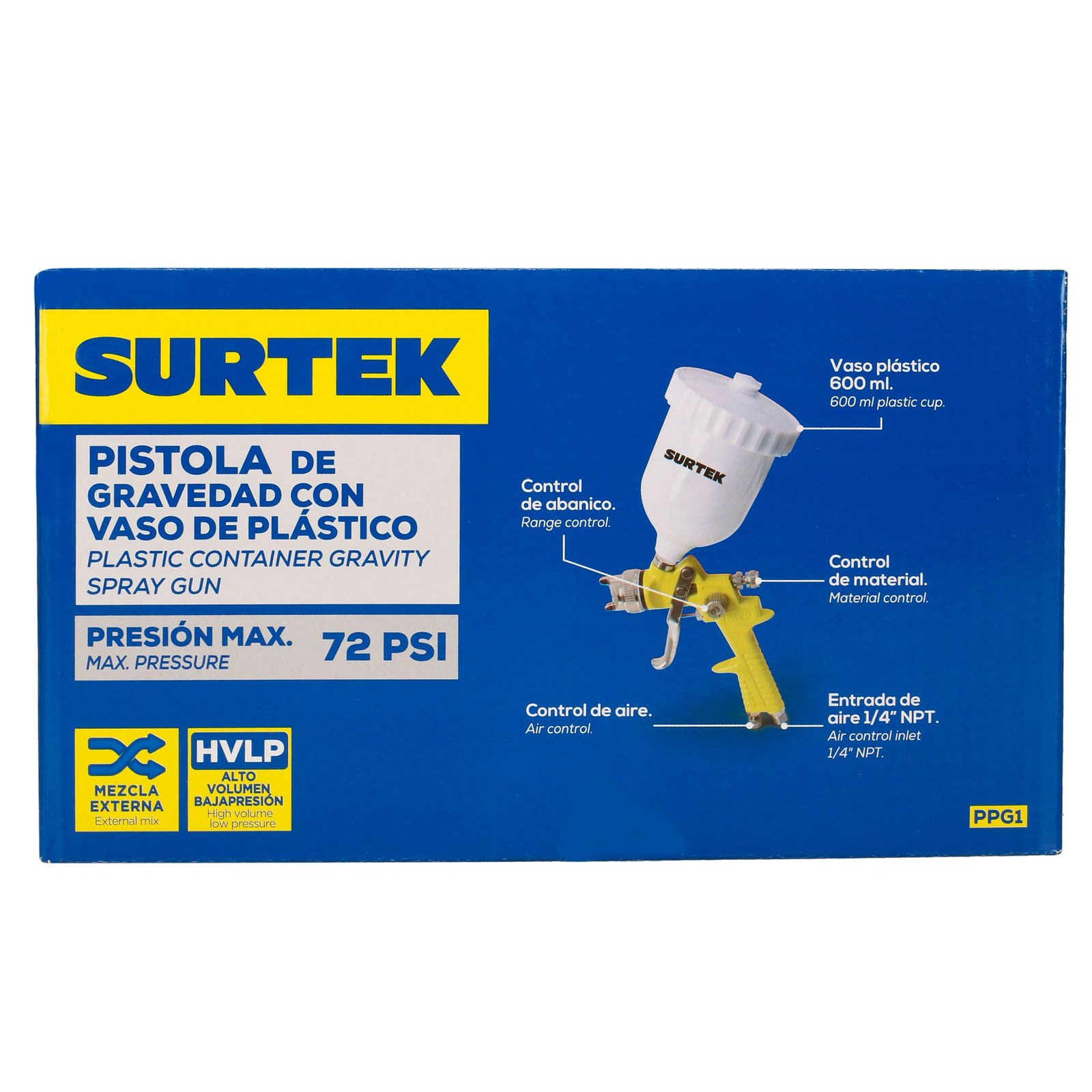 Pistola para pintar terminados baja presion, capacidad 600 ml, 50 PSI Surtek - Imagen 3