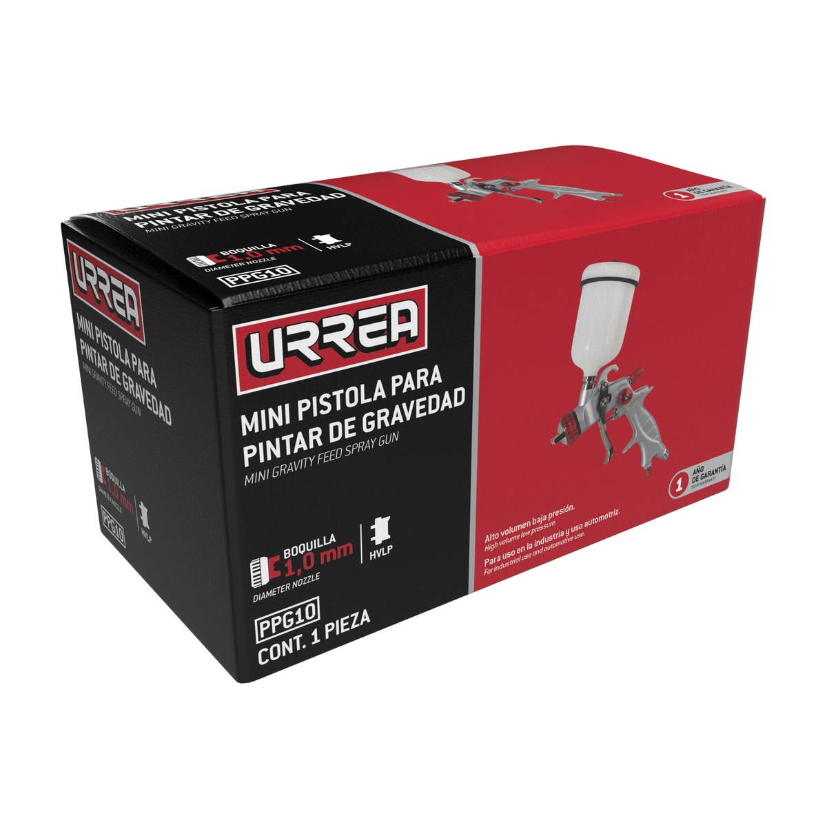 Pistola para pintar con alimentación de gravedad, capacidad 100 ml, 22 PSI Urrea - Imagen 2
