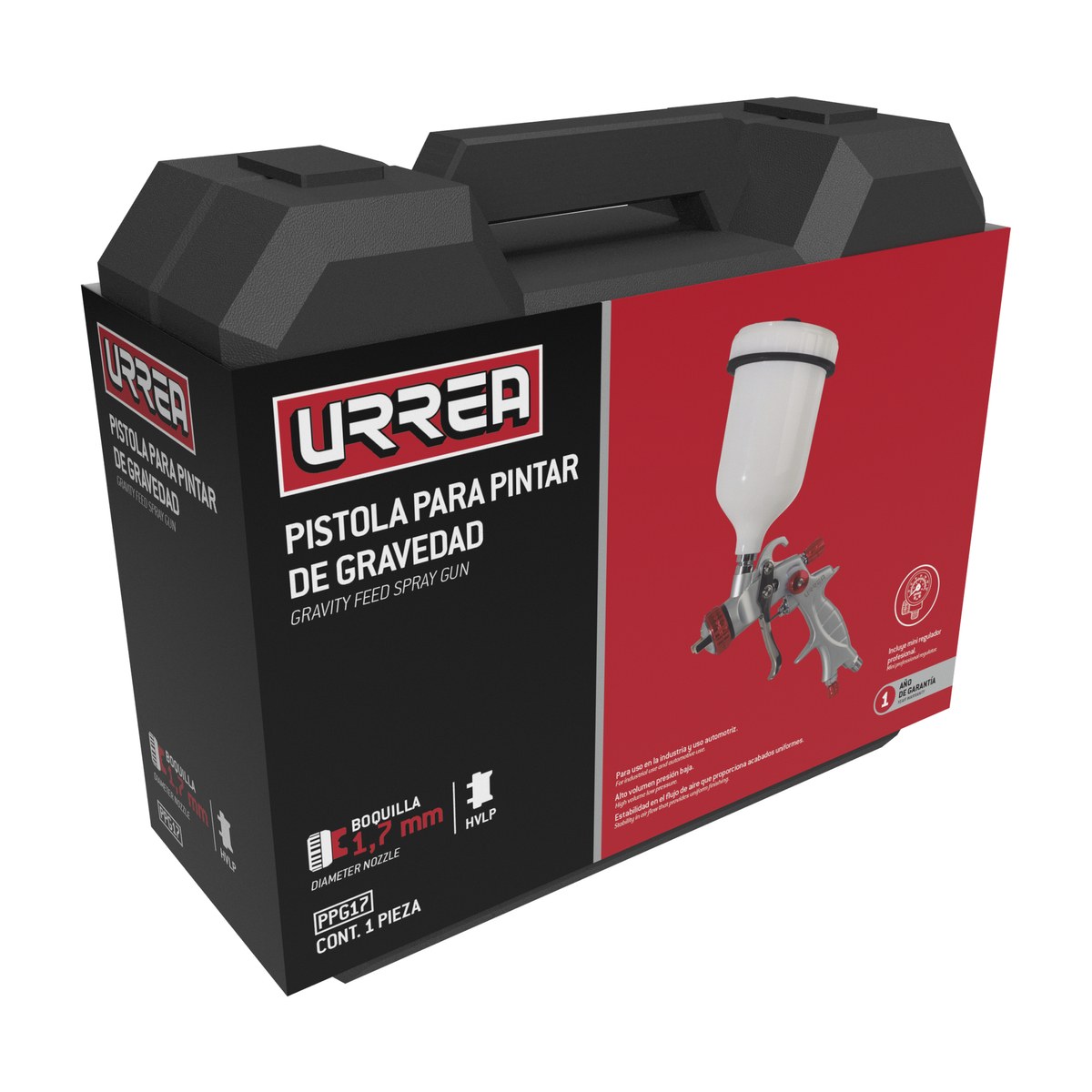Pistola para pintar con alimentación de gravedad, capacidad 600 ml, 29 PSI Urrea - Imagen 2