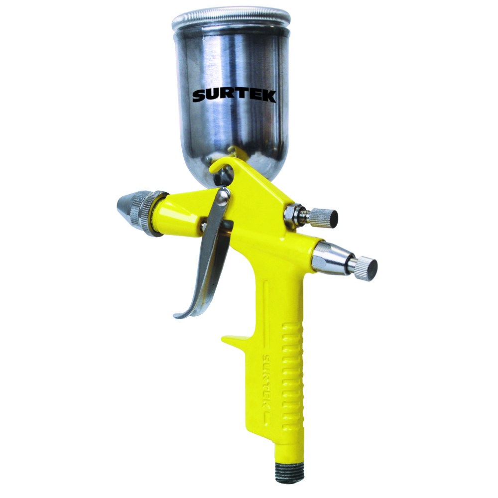 Pistola mini para pintar terminados con alimentacion de gravedad, capacidad 125 ml, 72 PSI Surtek