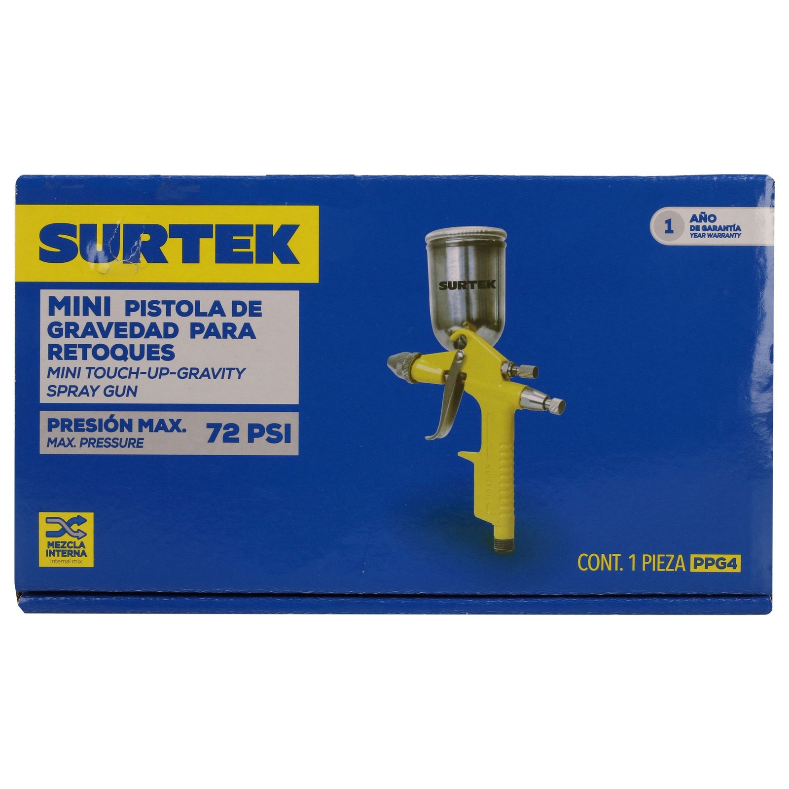 Pistola mini para pintar terminados con alimentacion de gravedad, capacidad 125 ml, 72 PSI Surtek - Imagen 4
