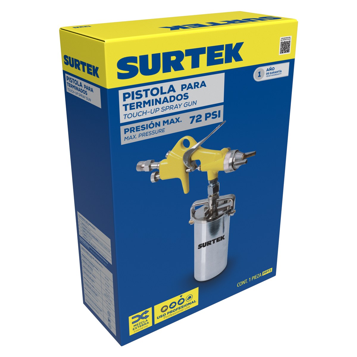 Pistola para pintar terminados con vaso, capacidad 200 ml, 72 PSI Surtek - Imagen 2