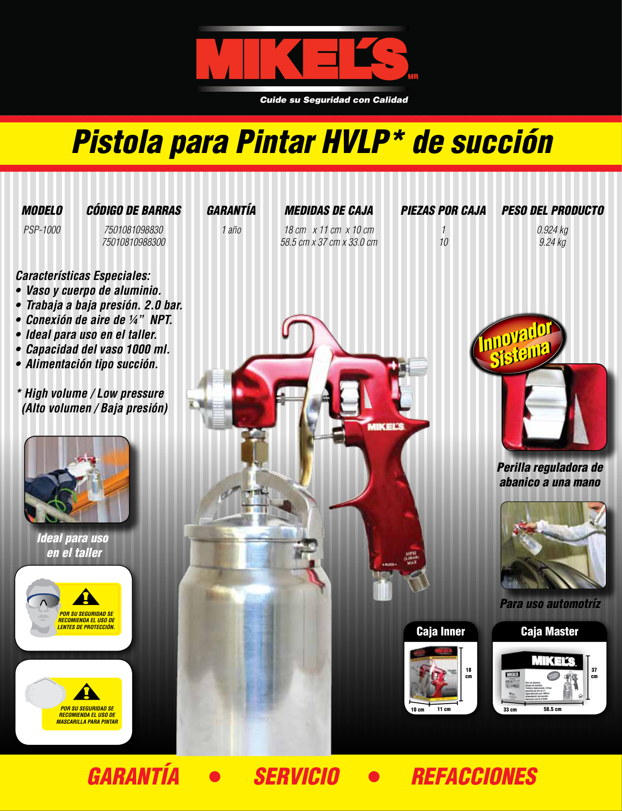 MIKELS PSP-1000 Pistola de aire para pintar HVLP succión (1 lt) - Imagen 4