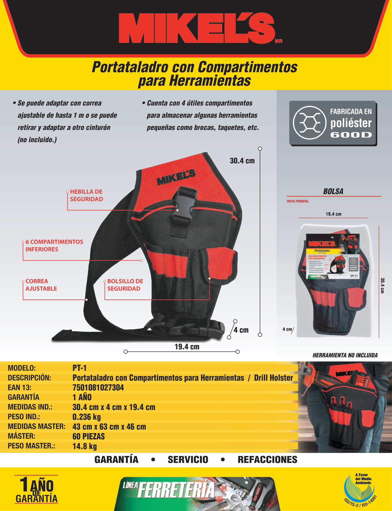 MIKELS PT-1 Portataladro con compartimentos para herramientas - Imagen 2