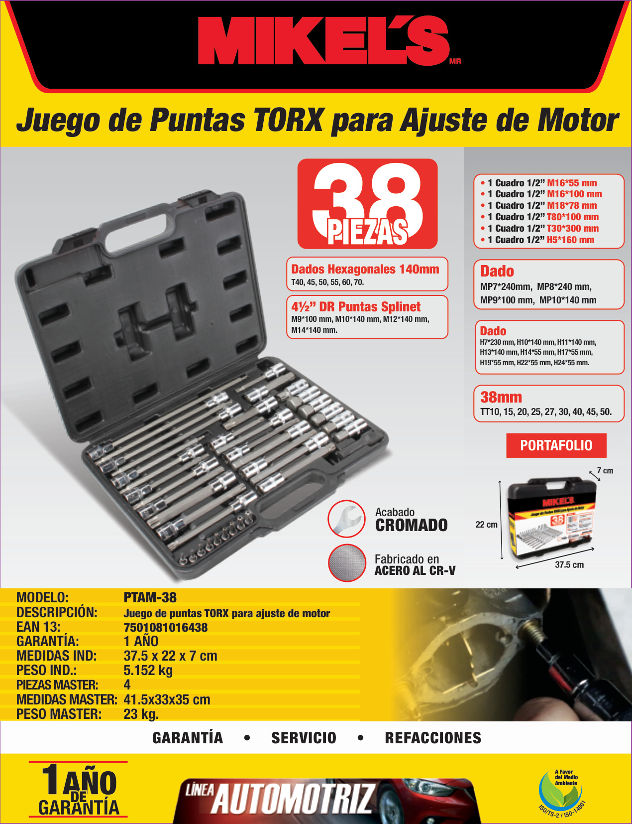 MIKELS PTAM-38 Kit juego de puntas Torx® para ajuste de motor - Imagen 4