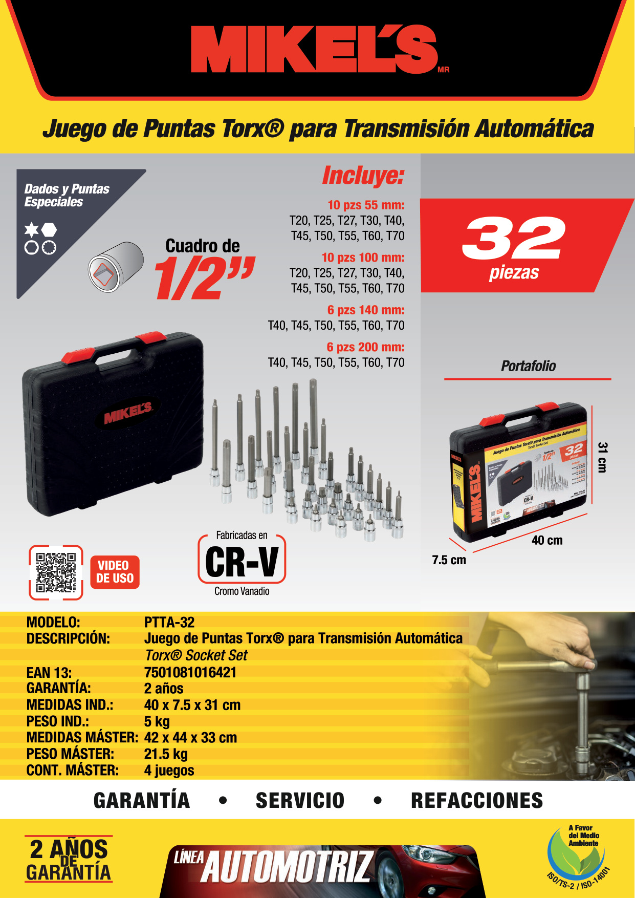 MIKELS PTTA-32 Kit juego de puntas torx para transmisión automática - Imagen 4