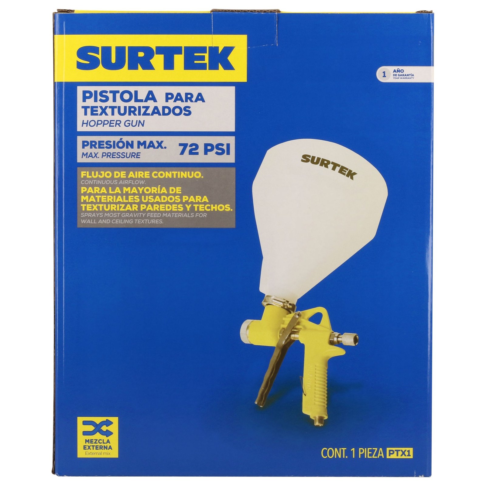 Pistola para pintar texturizados con alimentacion de gravedad, capacidad 5000 ml, 72 PSI Surtek - Imagen 3