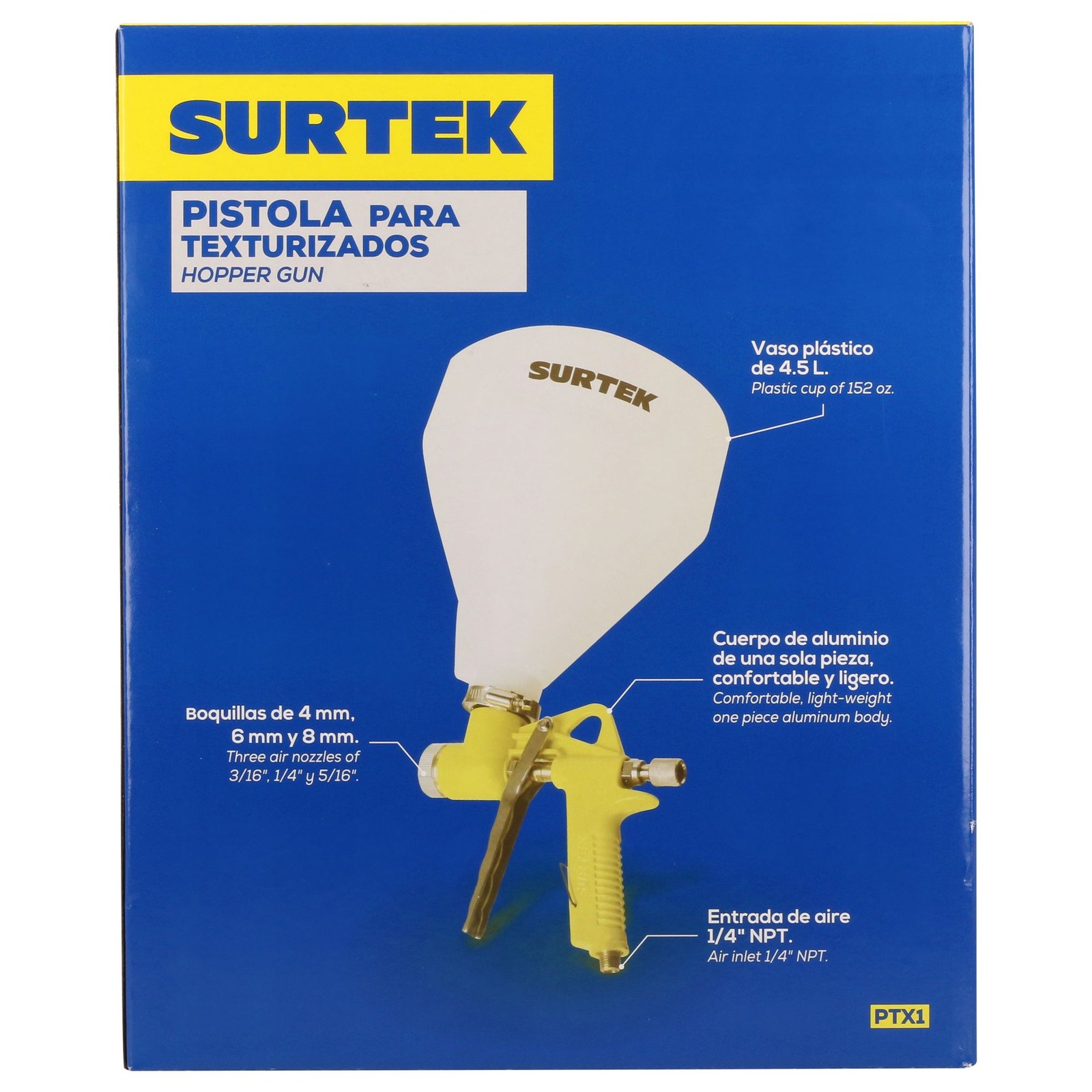 Pistola para pintar texturizados con alimentacion de gravedad, capacidad 5000 ml, 72 PSI Surtek - Imagen 4