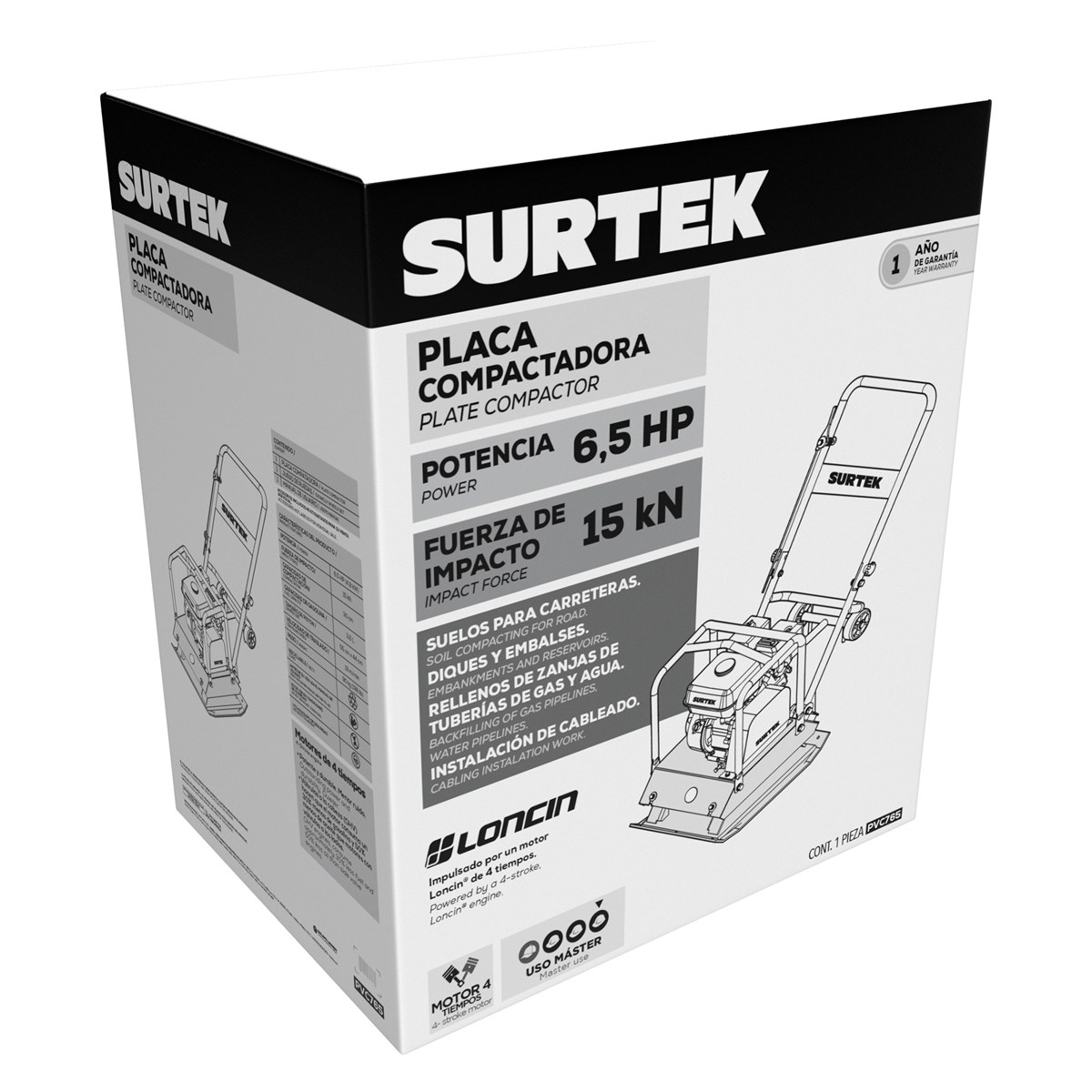 Placa compactadora a gasolina con motor de 4 tiempos 6.5 HP Surtek - Imagen 2