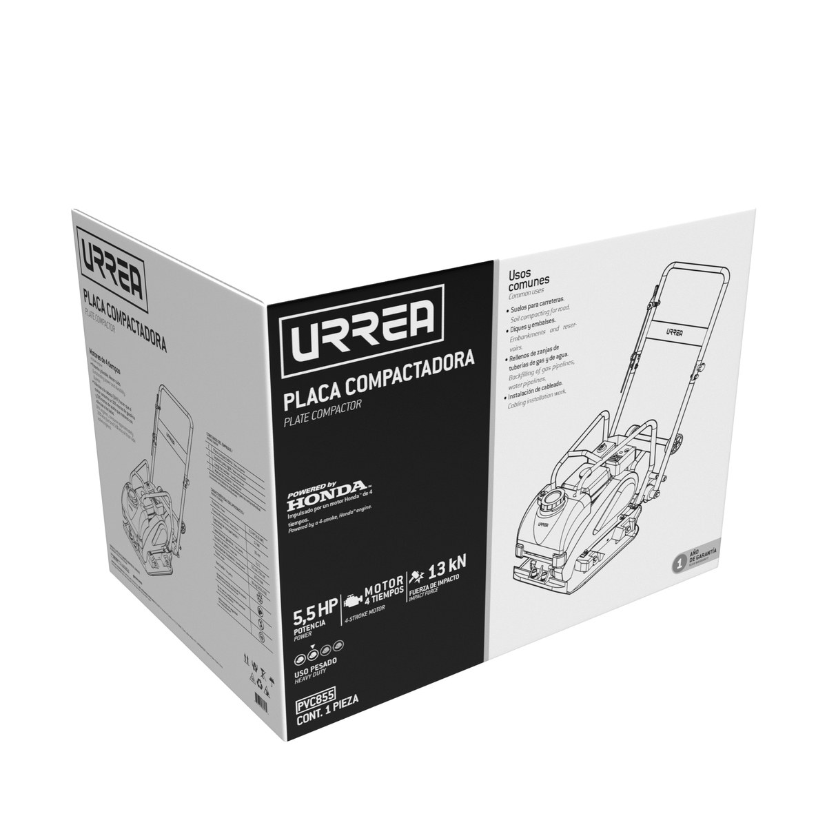 Placa compactadora a gasolina con motor de 4 tiempos 5.5 HP Urrea - Imagen 2