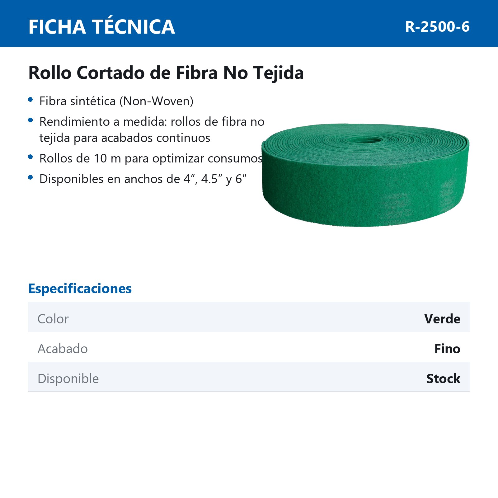ROLLO DE FIBRA VERDE (FINO) IND 6"X394" (150MMX10MT) - Imagen 3