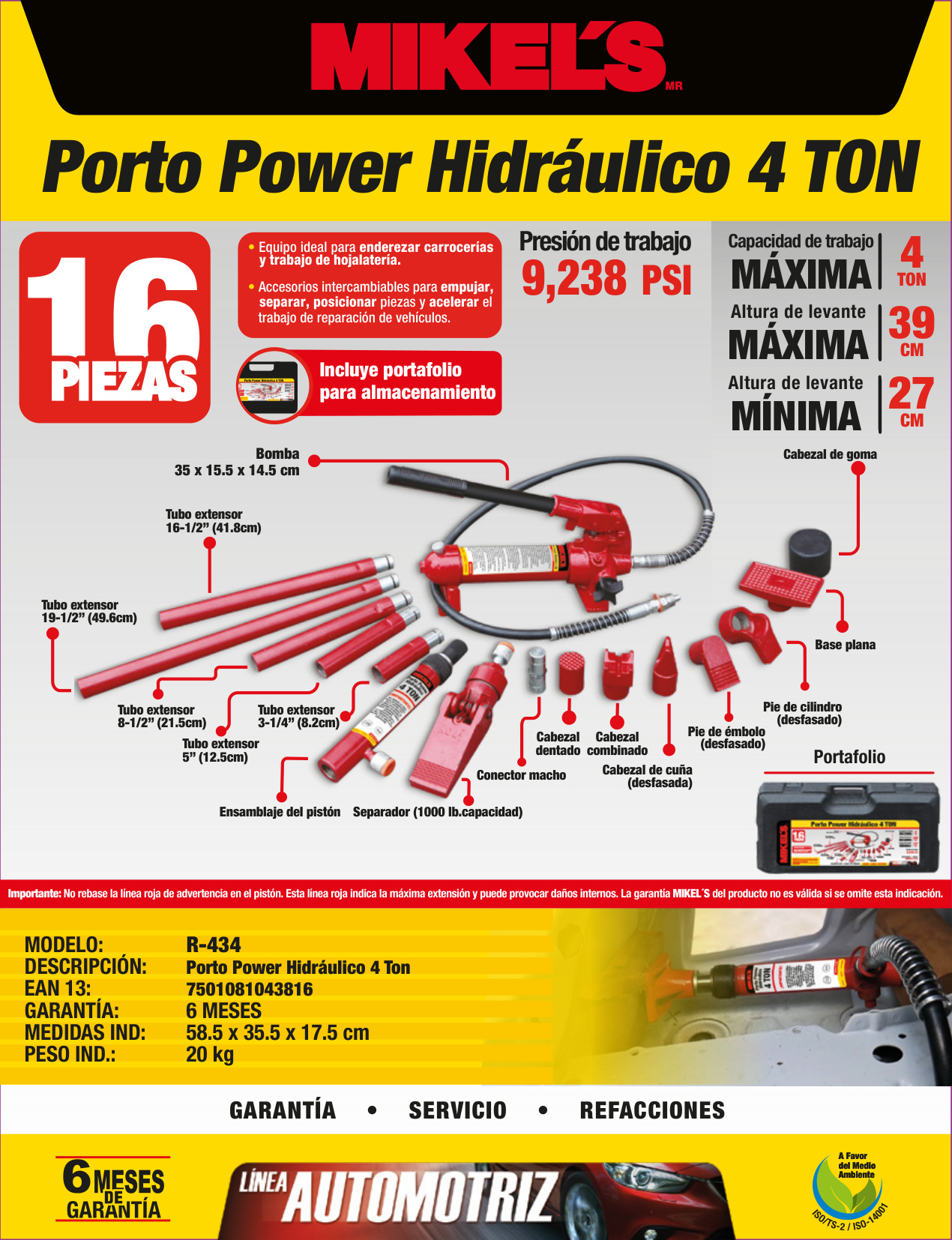 MIKELS R-434 Porto power (4 ton, estuche de plástico) - Imagen 4