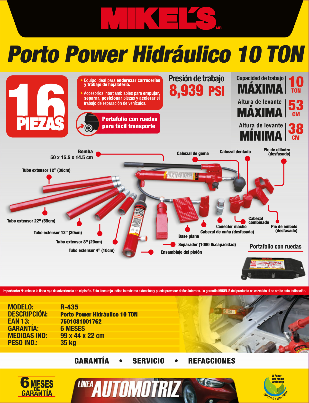MIKELS R-435 Porto power (10 ton, estuche de plástico) - Imagen 4