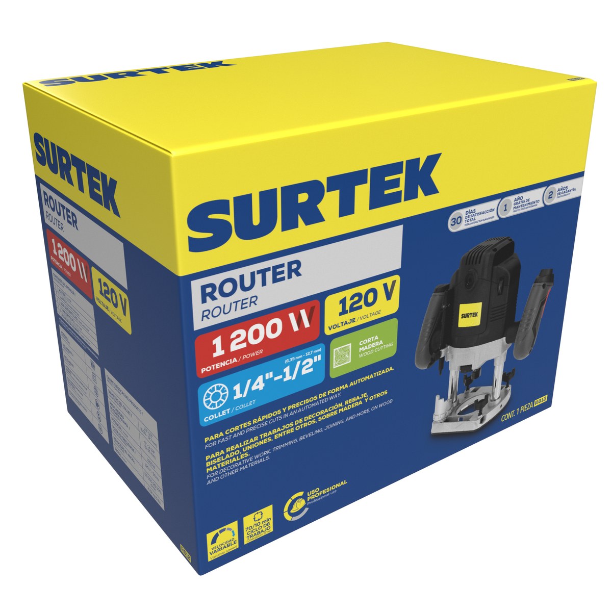 Router 1/4"-1/2" 1200 W 120 V, 1200-30000 RPM Surtek - Imagen 2