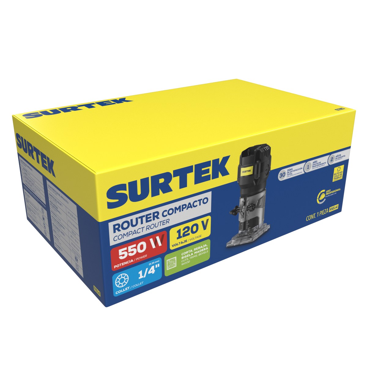 Router 1/4" 550 W 120 V, 30000 RPM, compacto Surtek - Imagen 2