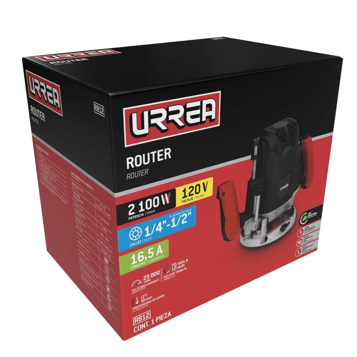 Router 1/4"-1/2" 2100 W 120 V, 12000-23000 RPM Urrea - Imagen 2