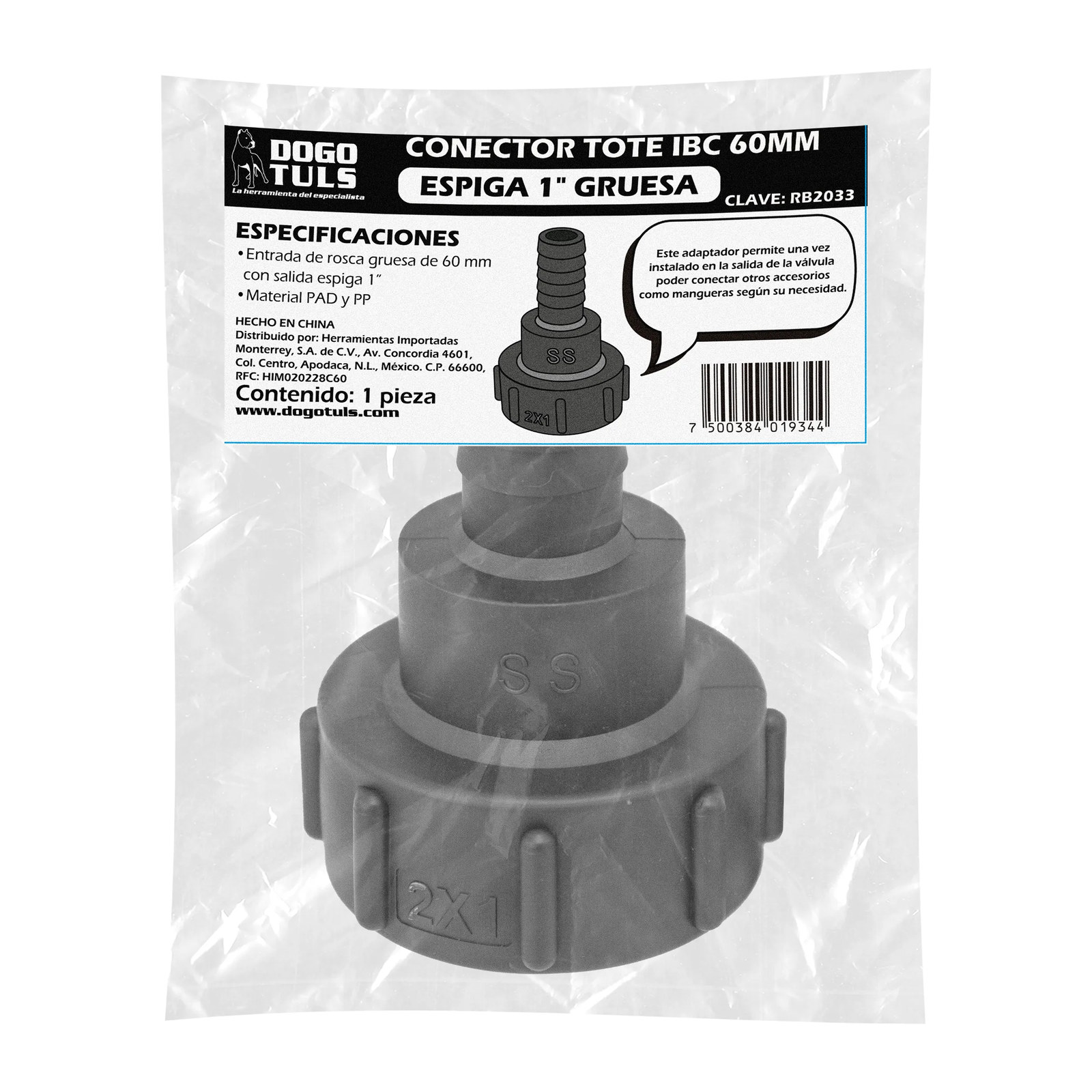 Conector Tote IBC 60 mm Espiga 1" Gruesa - Imagen 4