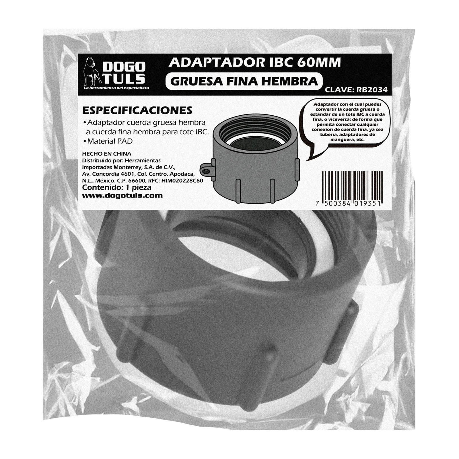 Adaptador IBC 60 mm Gruesa Fina Hembra - Imagen 4