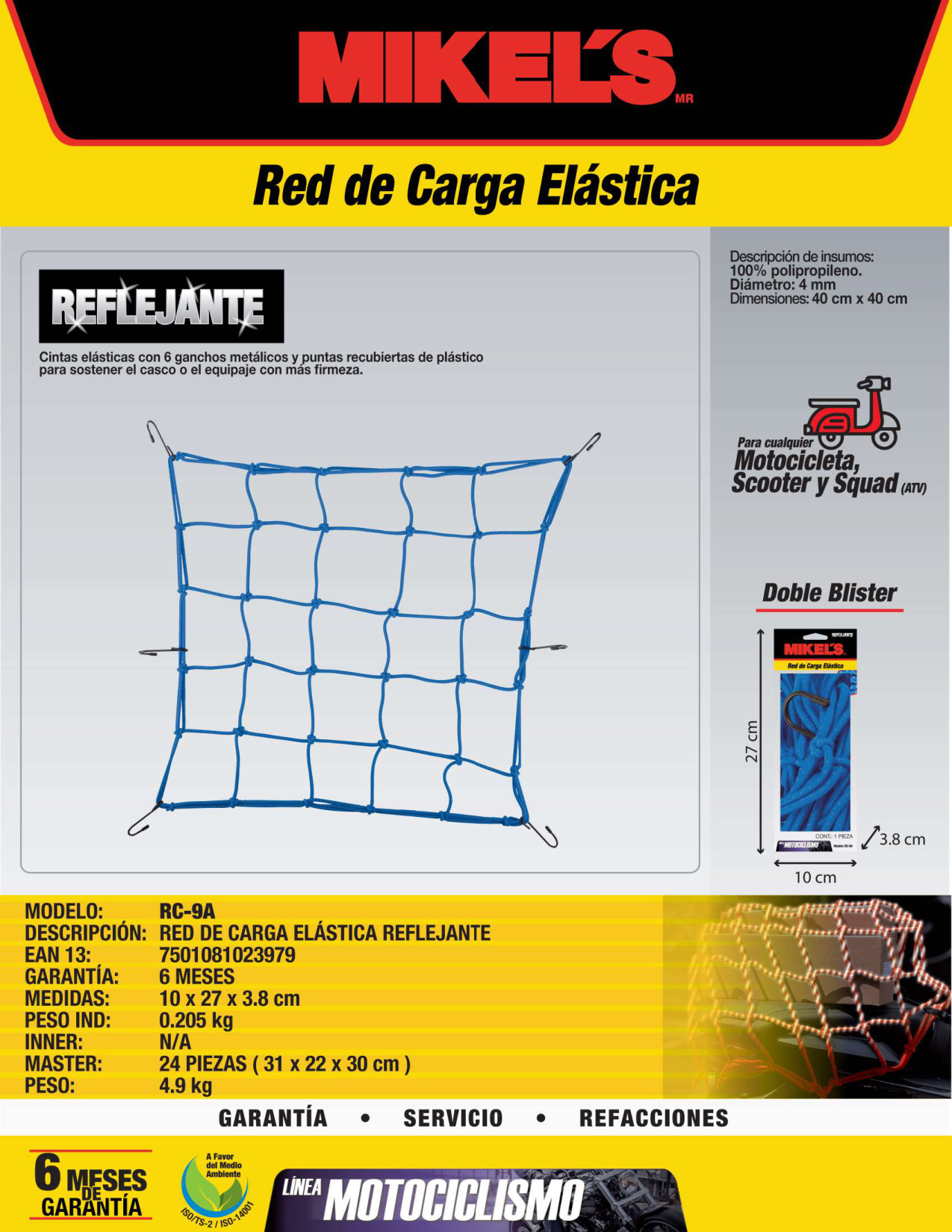 MIKELS RC-9A Red de carga azul con reflejante (40 X 40 cms) - Imagen 2