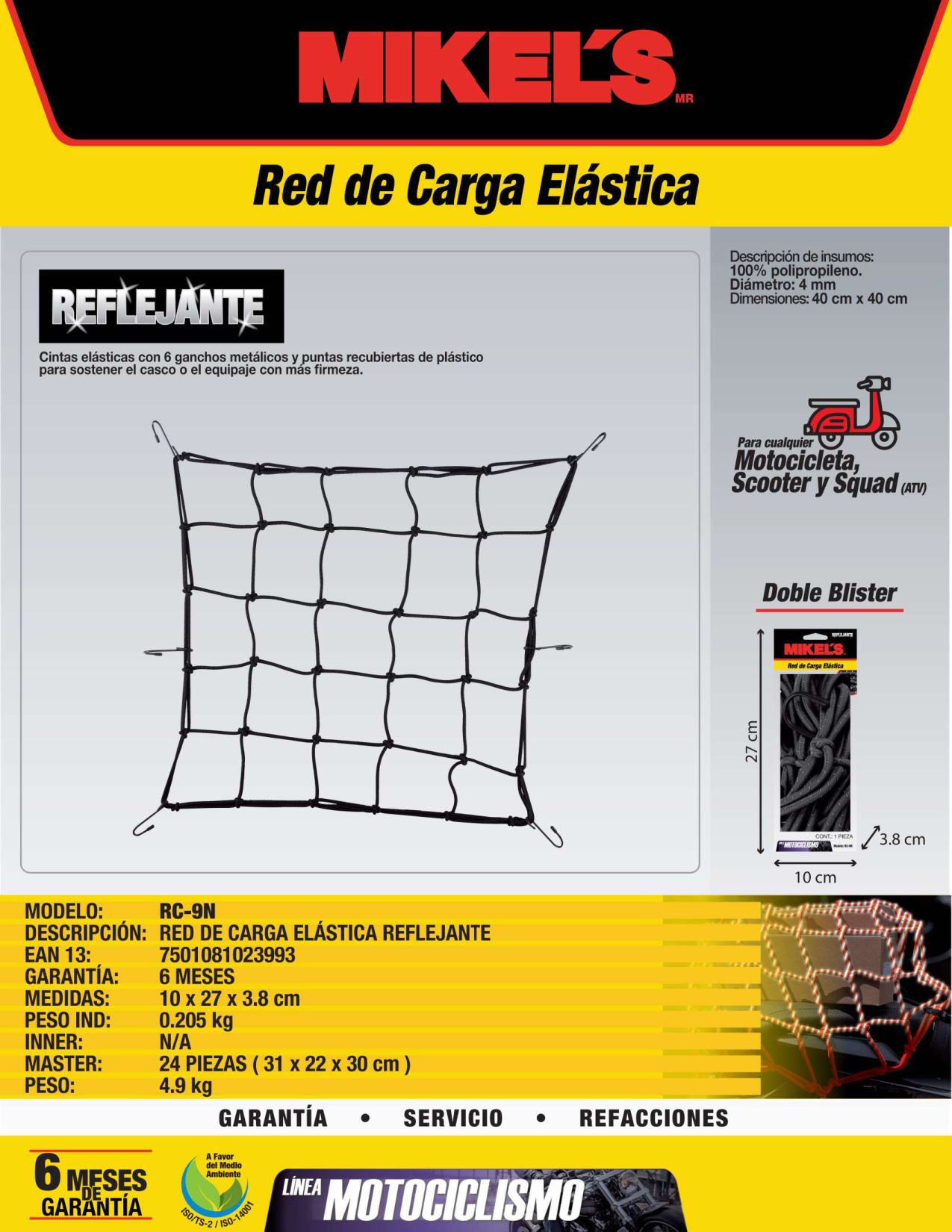 MIKELS RC-9N Red de carga negra con reflejante (40 X 40 cms) - Imagen 2