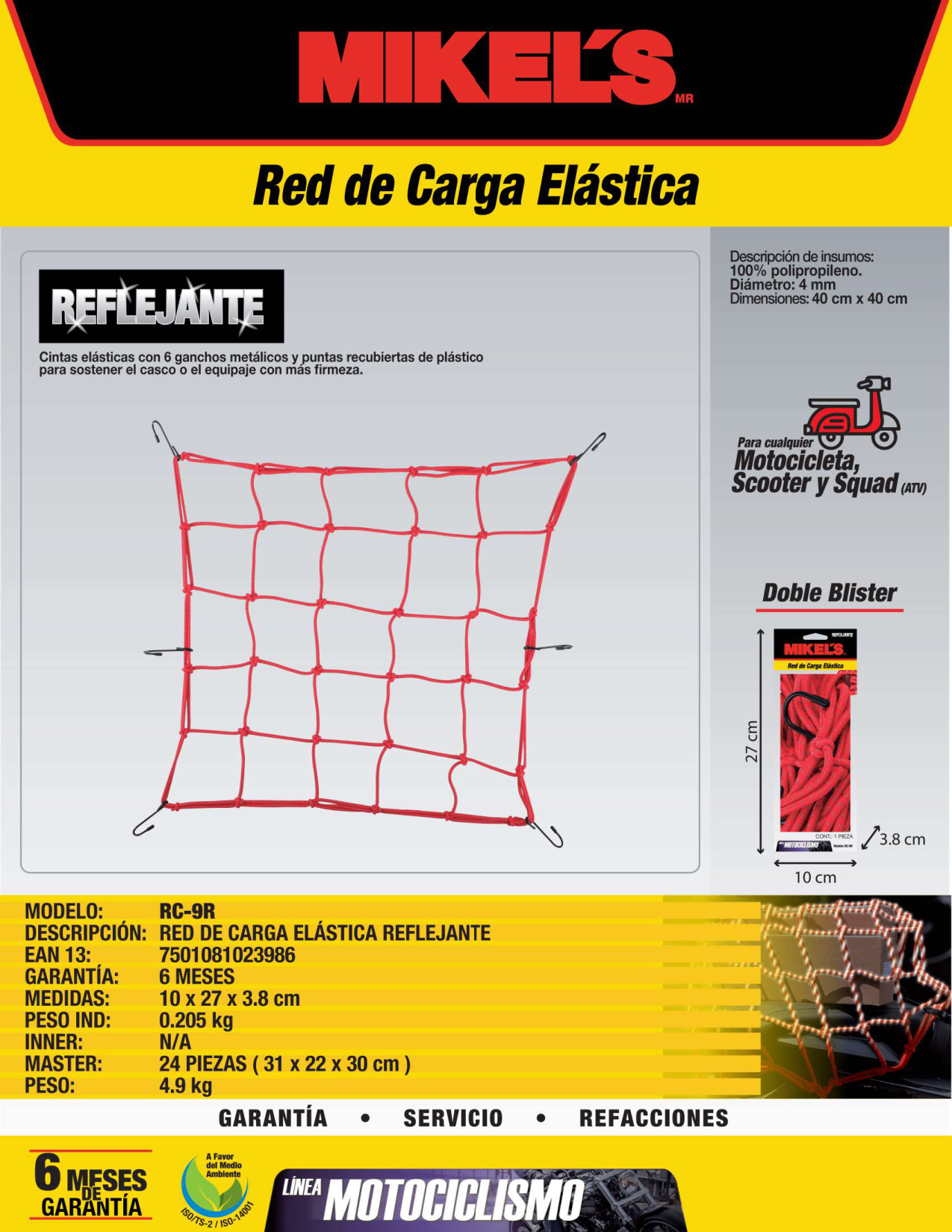 MIKELS RC-9R Red de carga roja con reflejante (40 X 40 cms) - Imagen 2