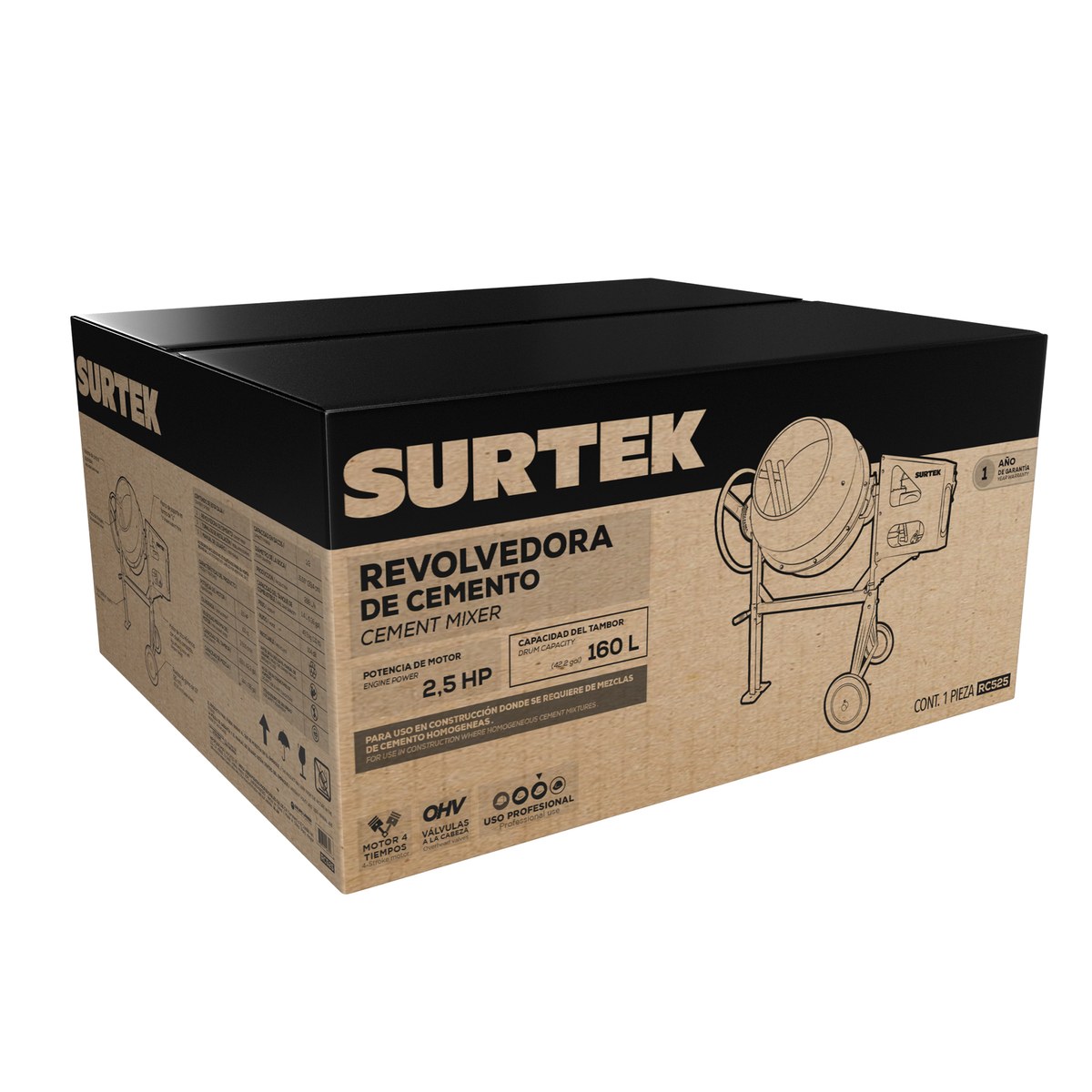 Revolvedora de cemento a gasolina 160 L, 2.5 HP Surtek - Imagen 2