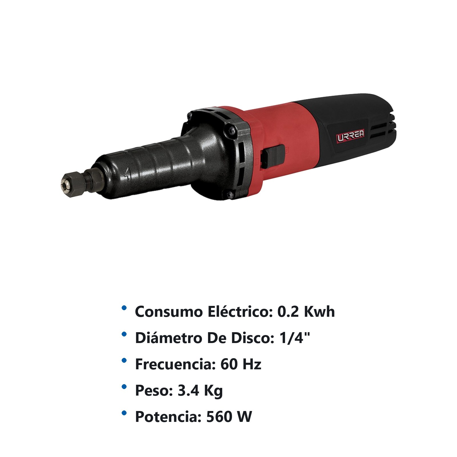 Rectificador recto 1/4" 550 W 120 V, 2,700 RPM Urrea - Imagen 2