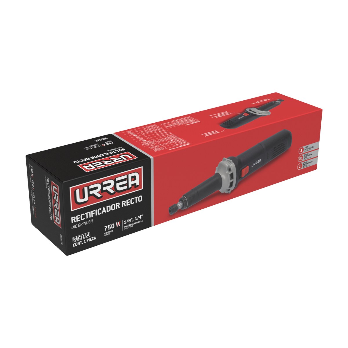 Rectificador recto 1/8" y  1/4" 750 W 120 V, 7000 - 28,000 RPM Urrea - Imagen 3