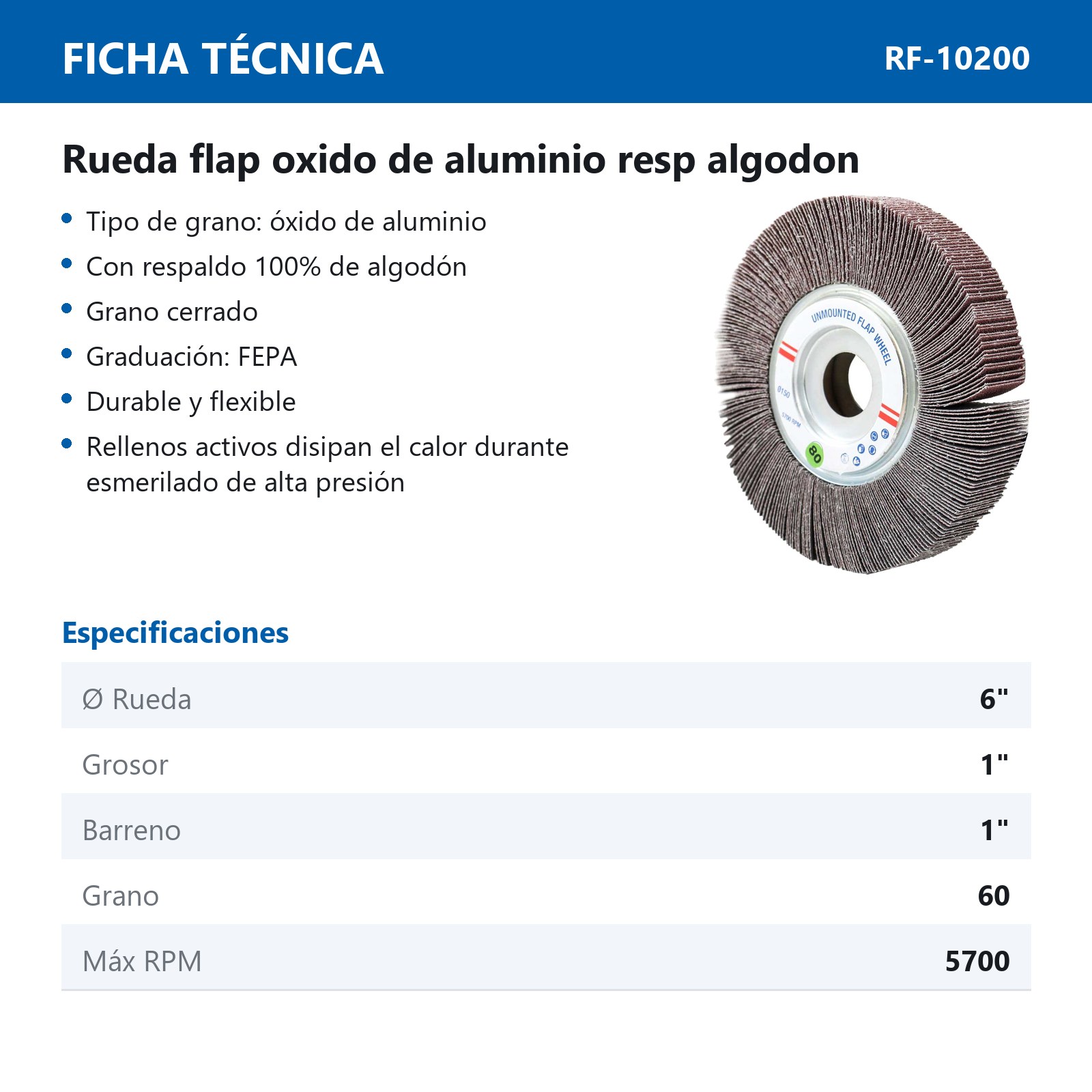 RUEDA FLAP AO 6" x 1" x 1" G60 - Imagen 3