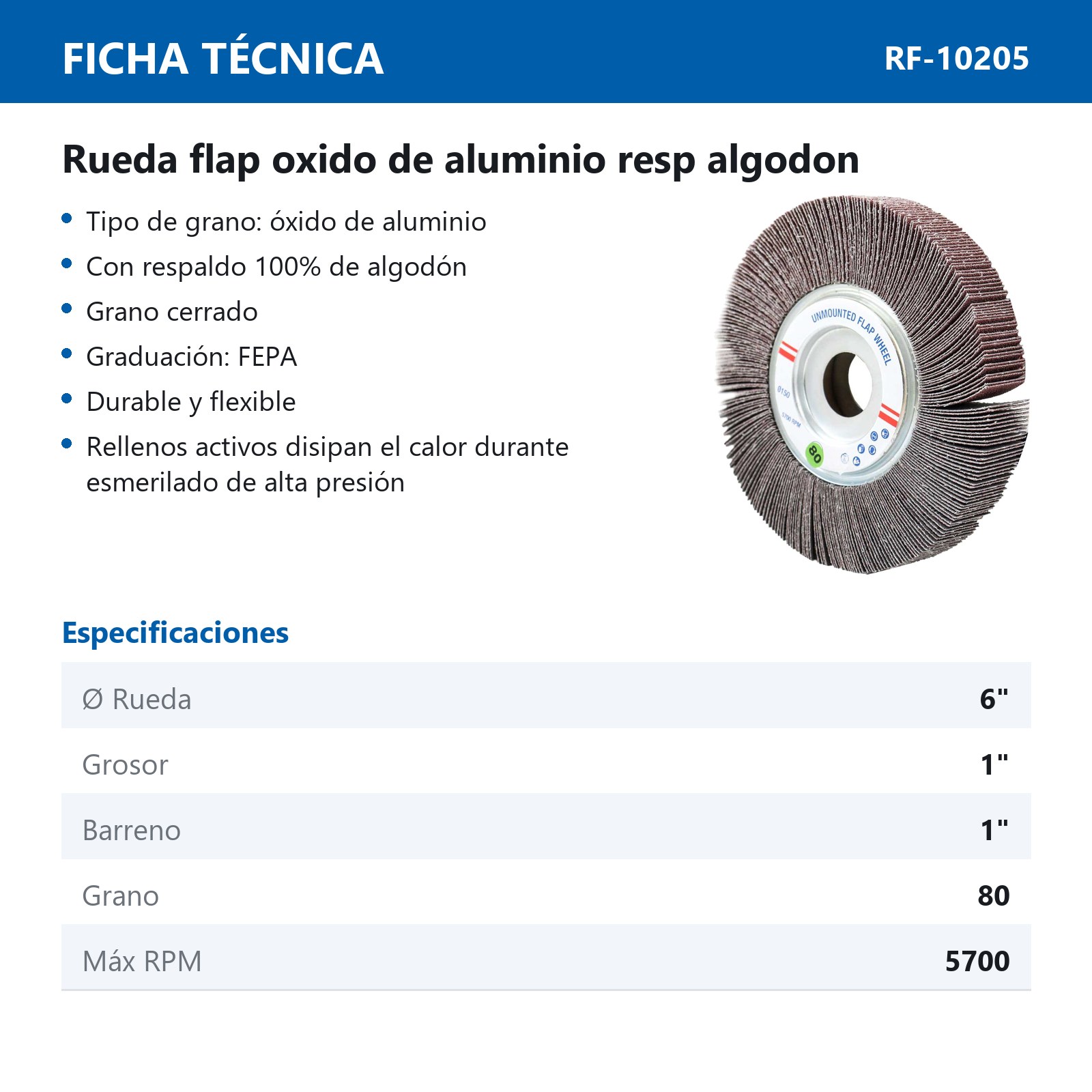RUEDA FLAP AO 6" x 1" x 1" G80 - Imagen 3