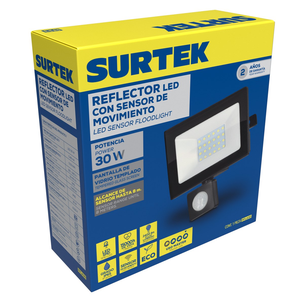 Reflector de LED SMD delgado con sensor 30 W de 2,400 lm Surtek - Imagen 2