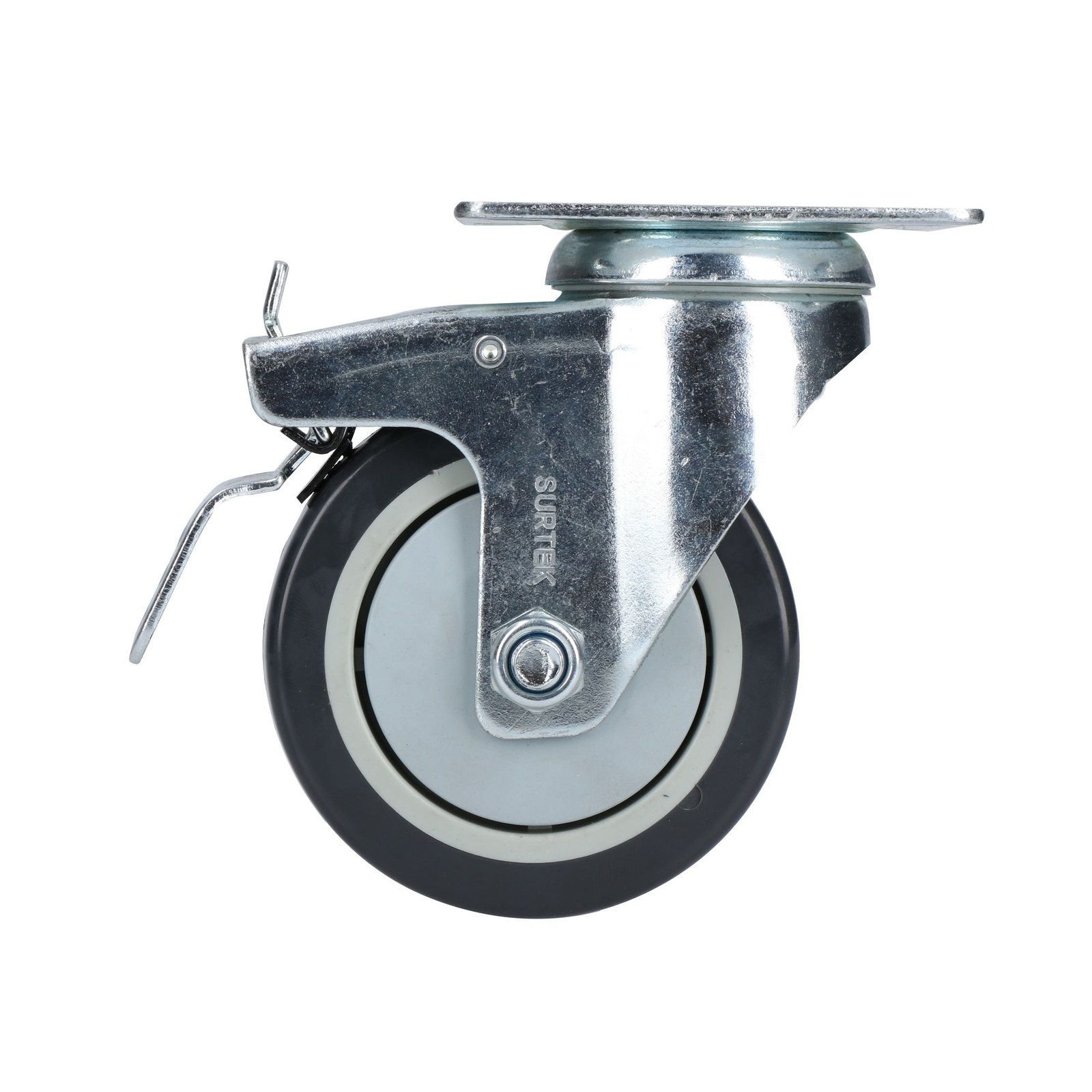 Rodaja de poliuretano negro giratoria con freno 4" Surtek - Imagen 3