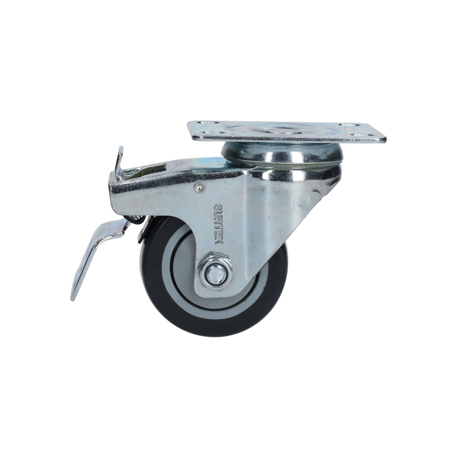 Rodaja de poliuretano negro giratoria con freno 3" Surtek - Imagen 4