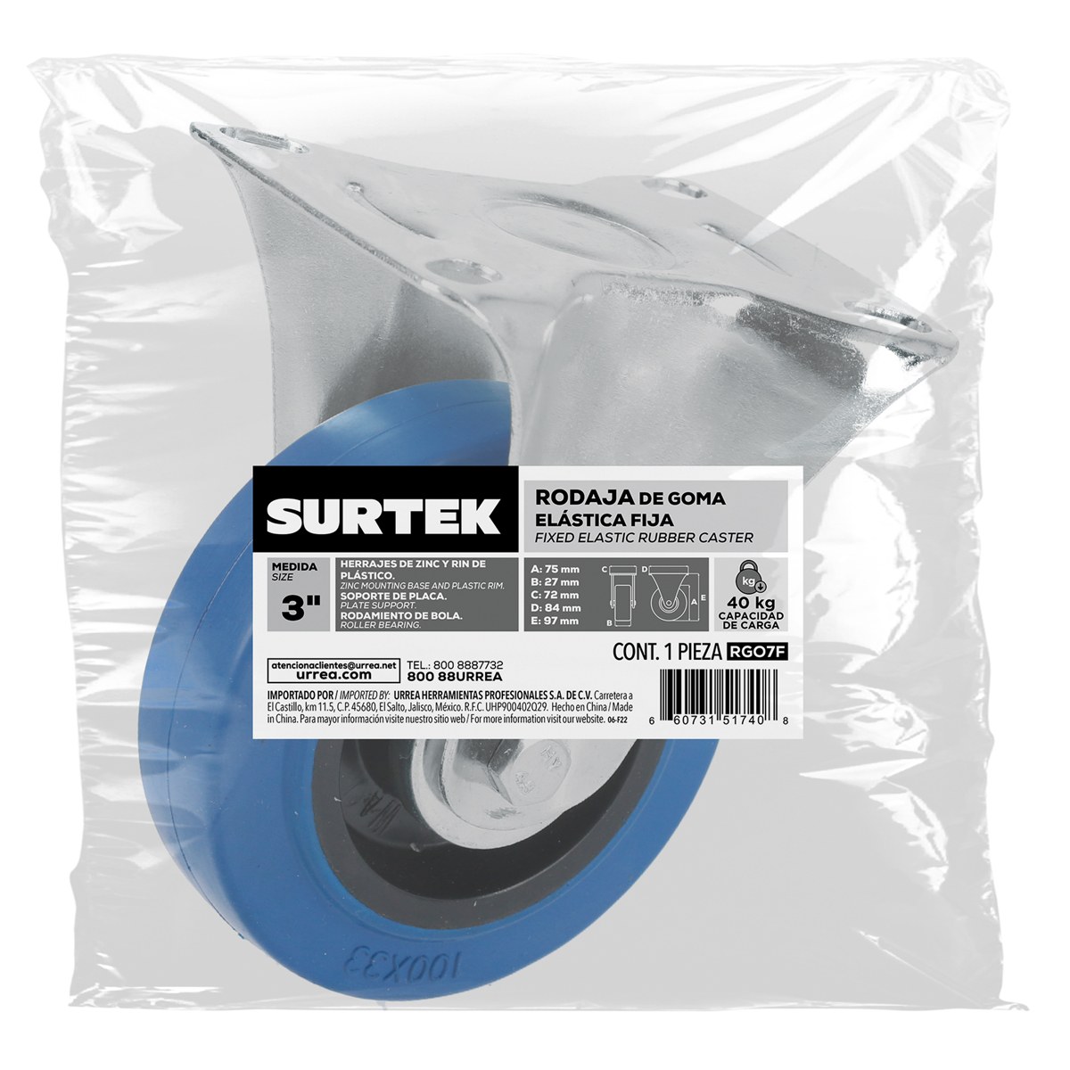 Rodaja de goma elástica fija azul 3" Surtek - Imagen 2