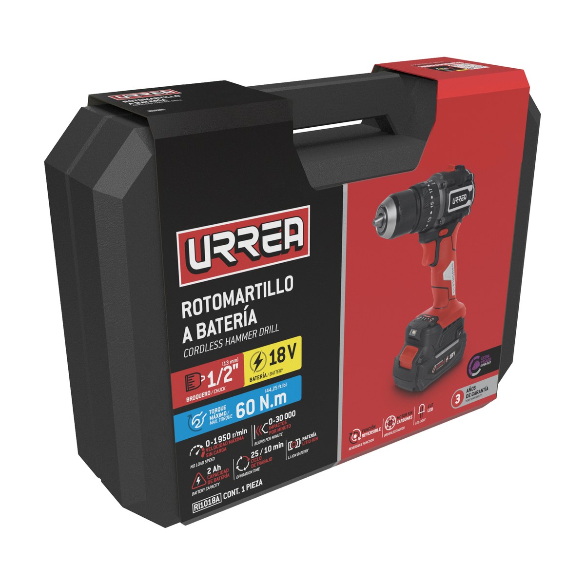 Rotomartillo de impacto 1/2" bat Litio-ion 18 V 60 Nm Urrea - Imagen 2