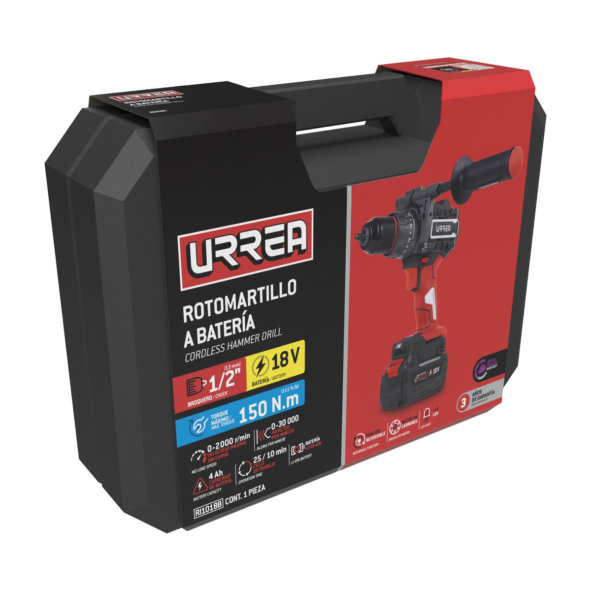 Rotomartillo de impacto 1/2" bat Litio-ion 18 V 150 Nm Urrea - Imagen 2