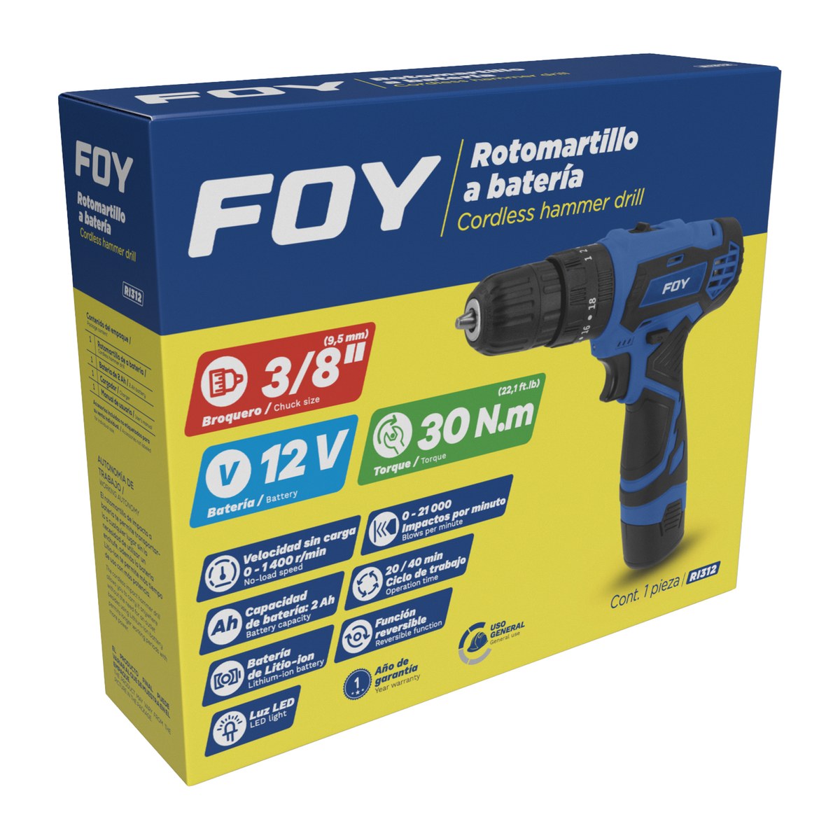 Rotomartillo de impacto 3/8" a batería Litio-ion 12 V, 30 Nm Foy - Imagen 2