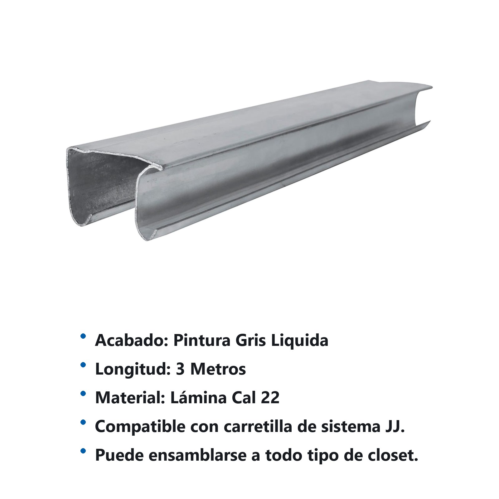 Riel tipo JJ para clóset 3 m, de lámina Lock - Imagen 2