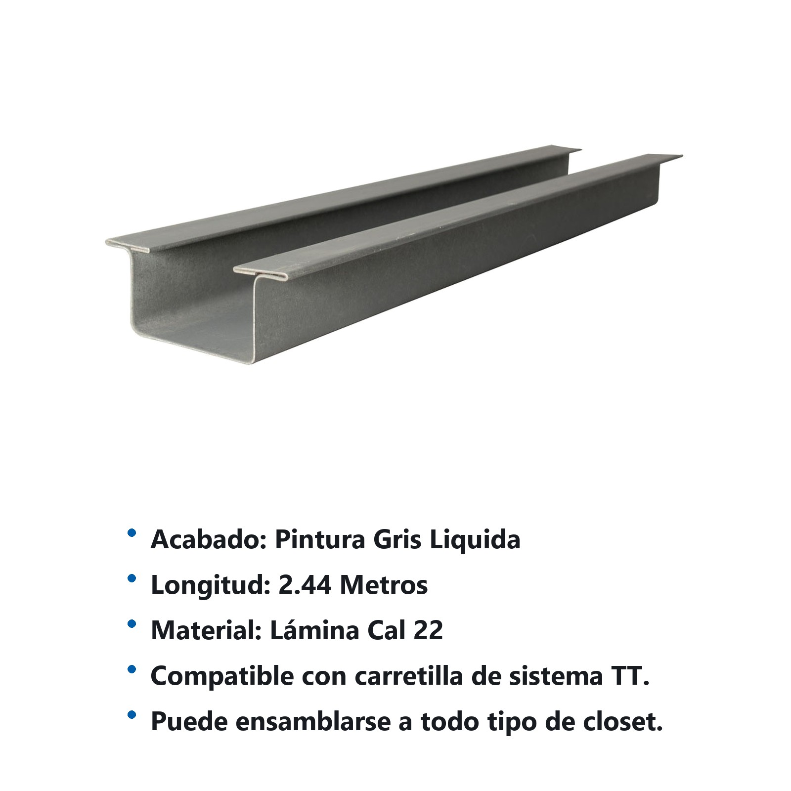 Riel tipo TT para clóset 2.4 m, de lámina Lock - Imagen 2