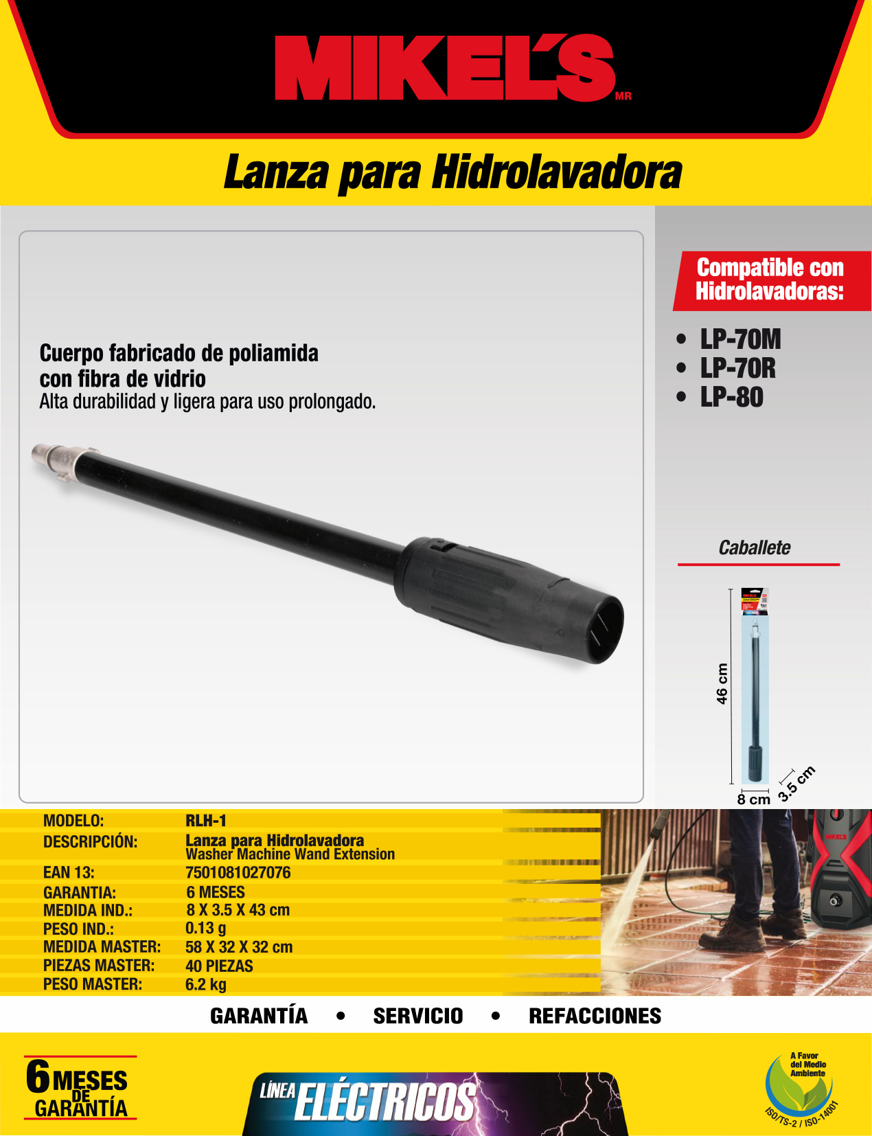 MIKELS RLH-1 Lanza para hidrolavadora (Modelos MKS: LP-70M / LP-70R / LP-80) - Imagen 2