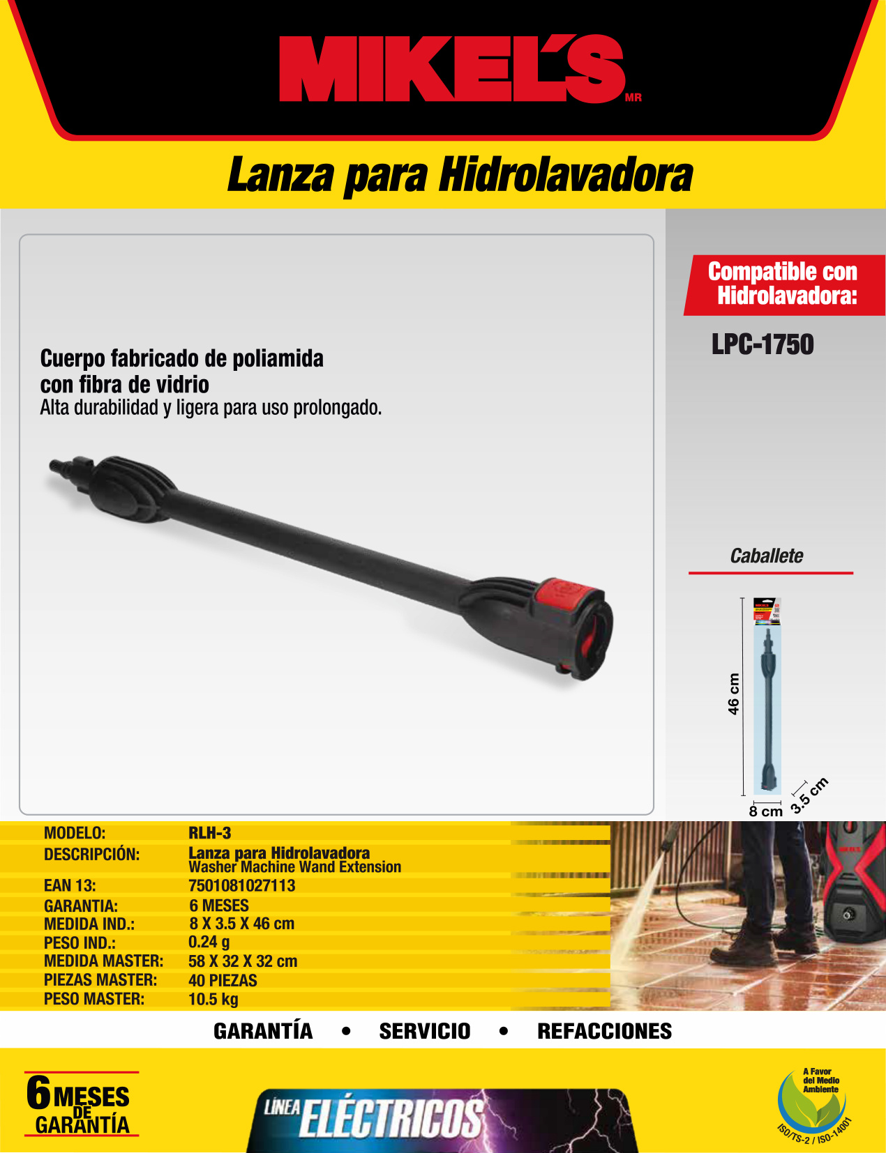 MIKELS RLH-3 Lanza para hidrolavadora (Modelo MKS: LPC-1750) - Imagen 2