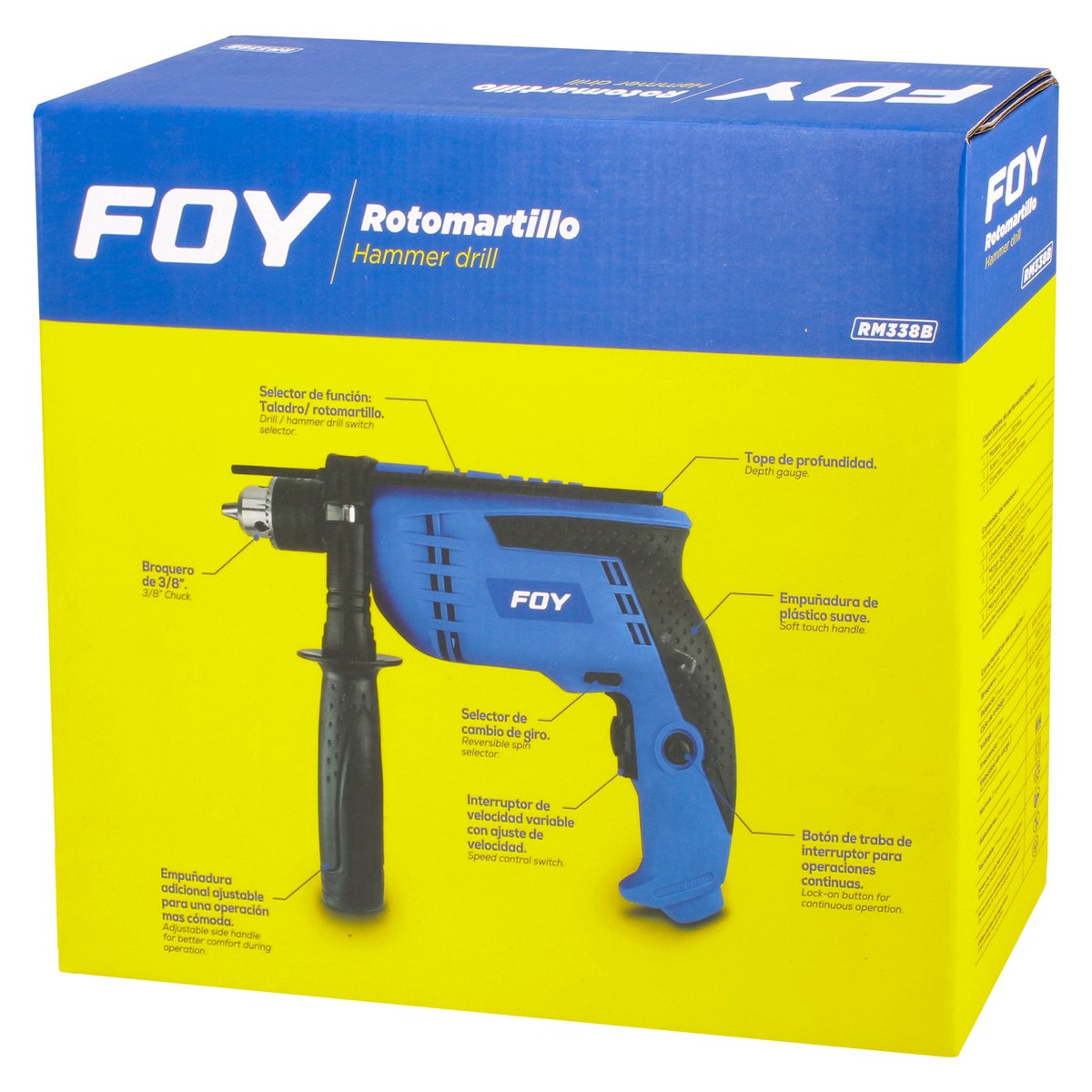 Rotomartillo 3/8" 500 W 120 V, 0 - 3,000 RPM con mango adicional ajustable Foy - Imagen 2