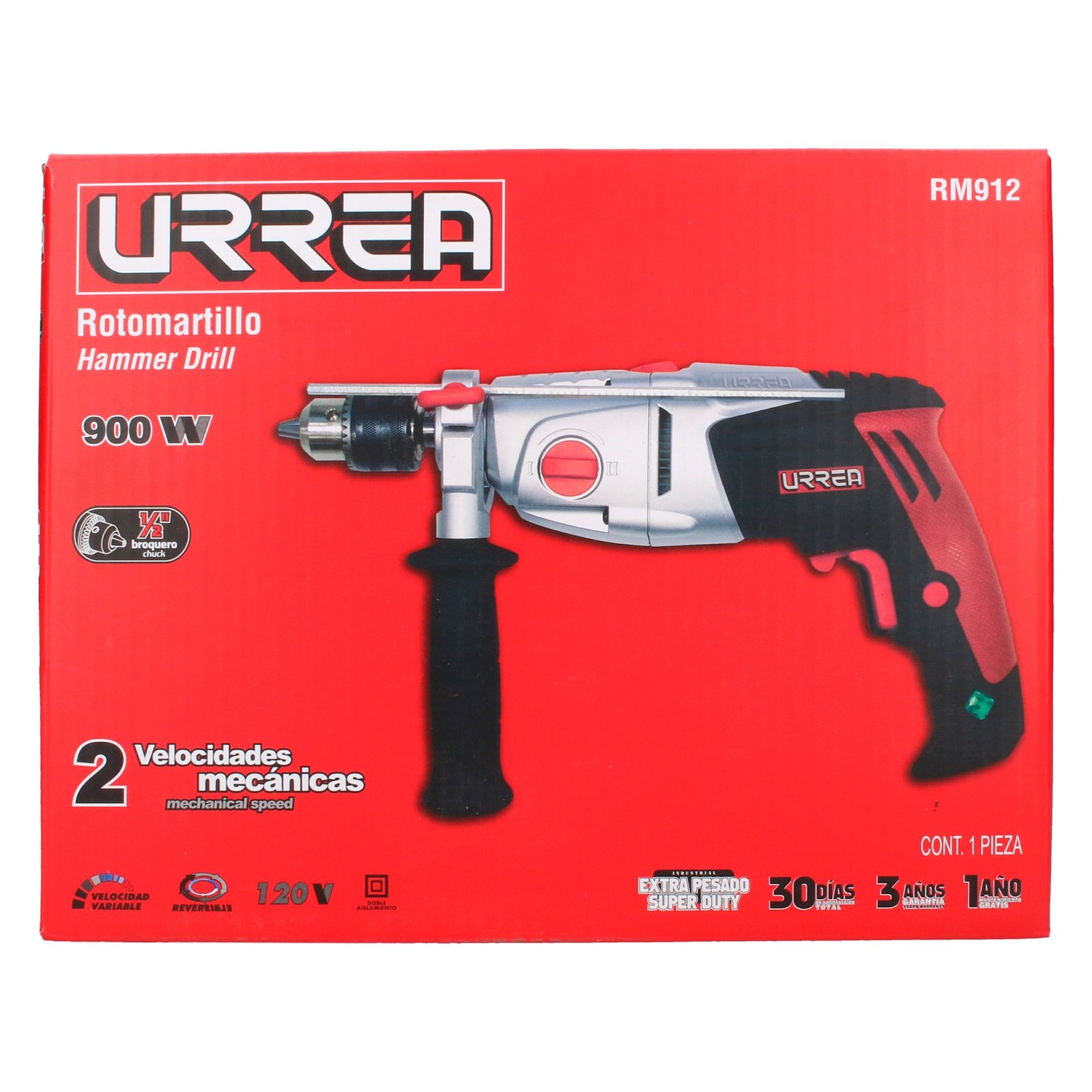 Rotomartillo 1/2" 900 W 120 V, 2 velocidades 1080 y 3000 RPM Urrea - Imagen 2