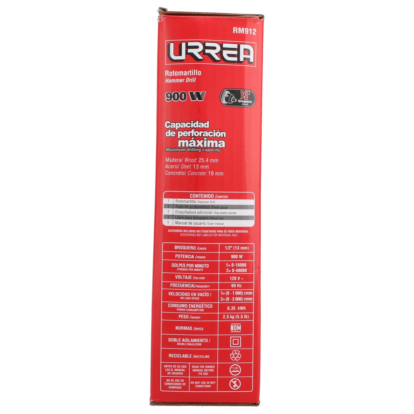 Rotomartillo 1/2" 900 W 120 V, 2 velocidades 1080 y 3000 RPM Urrea - Imagen 4