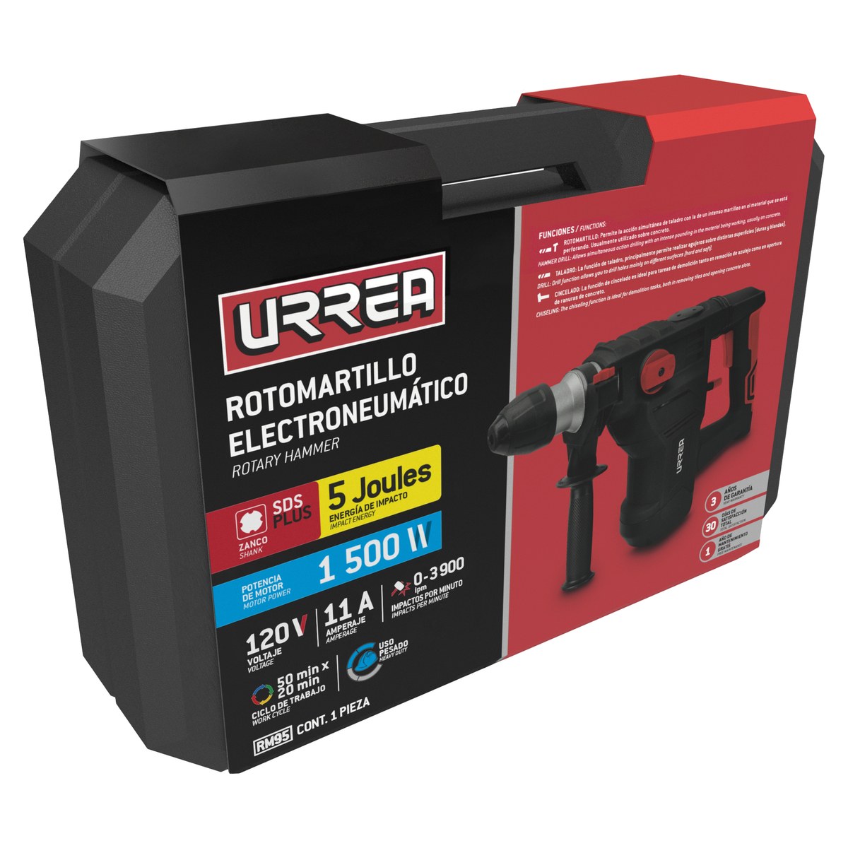Rotomartillo electroneumático SDS Plus 1320 W, 120 V, 5J, 0-800 RPM Urrea - Imagen 2