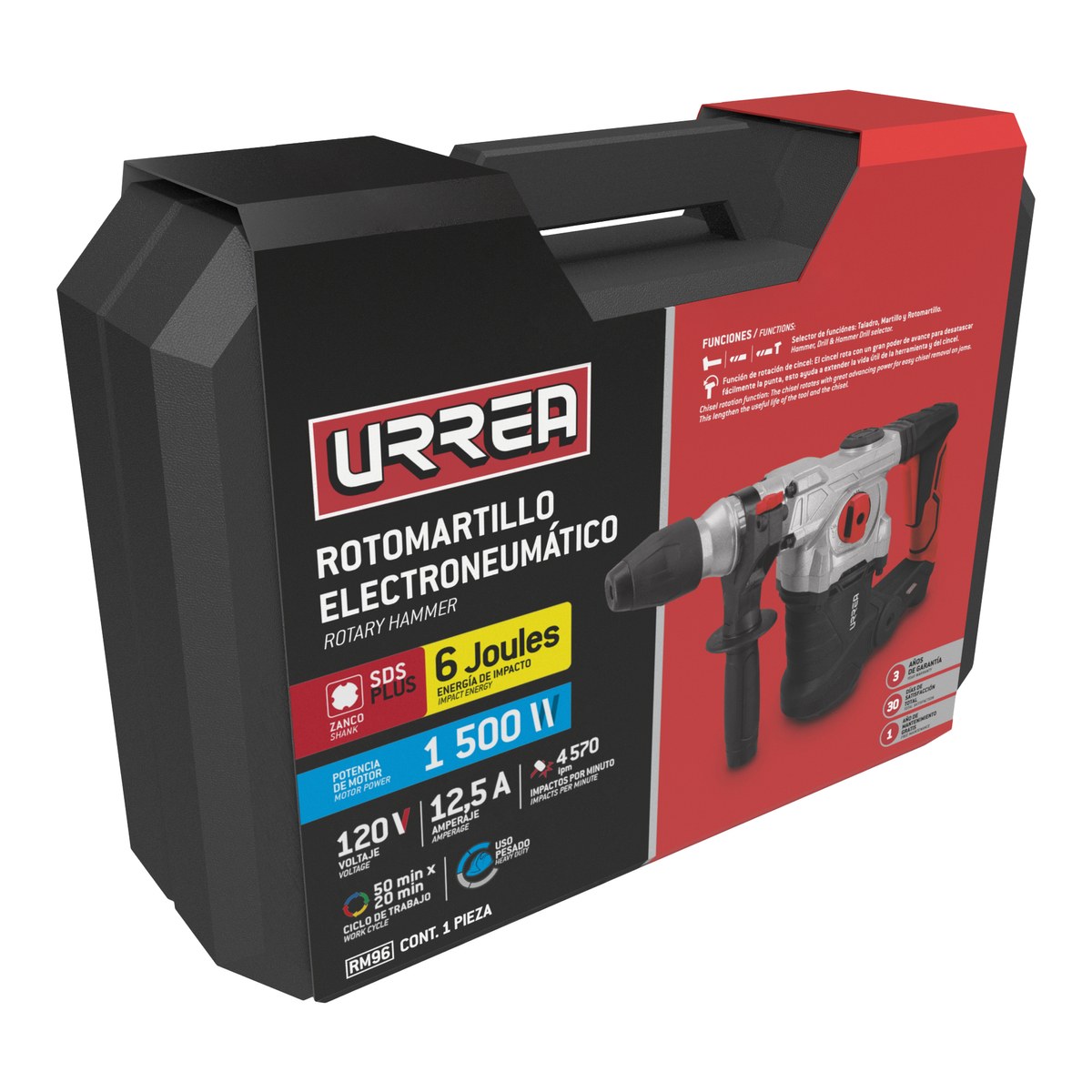 Rotomartillo electroneumático SDS Plus 1500 W, 120 V, 6J, 0-850 RPM Urrea - Imagen 2