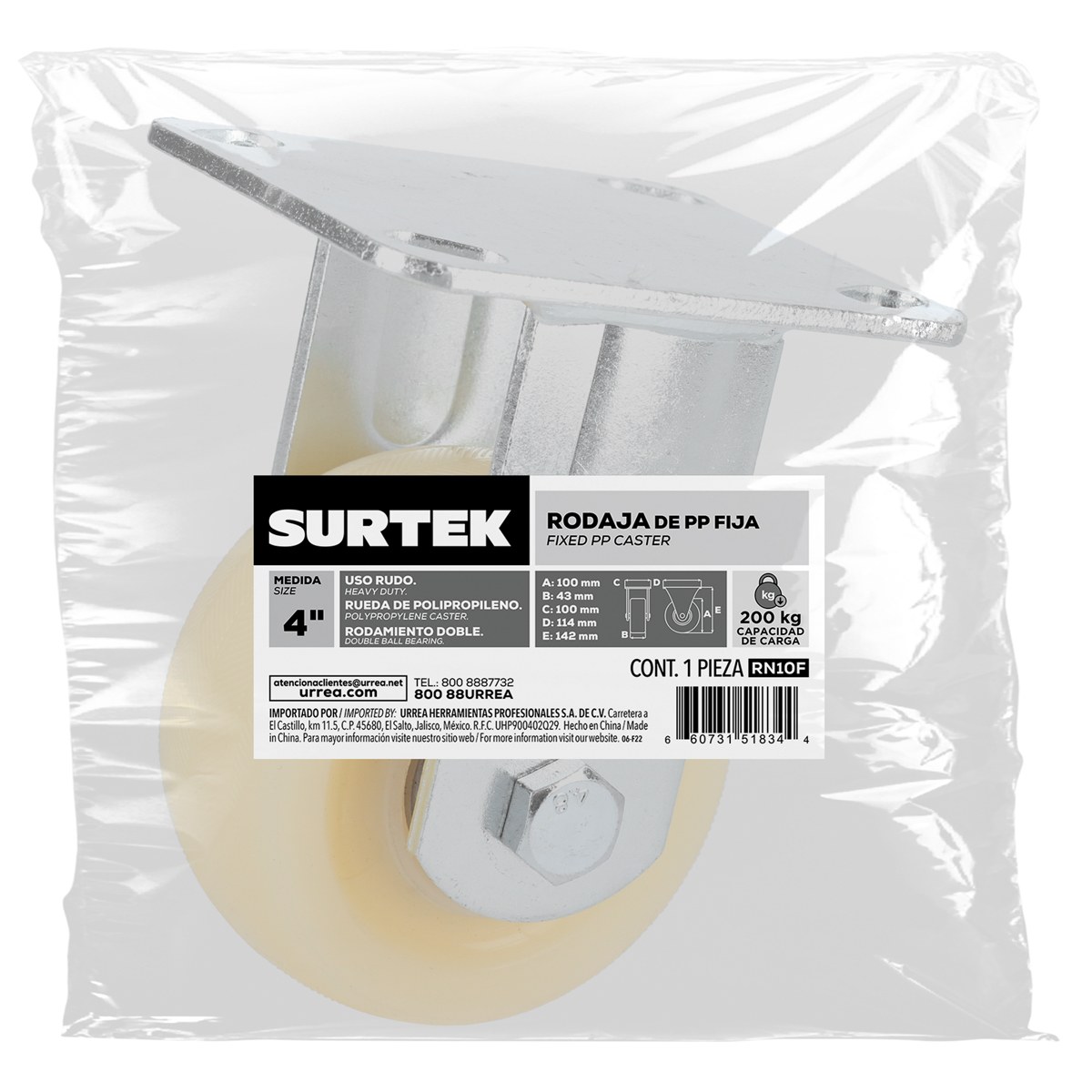 Rodaja de polipropileno blanca fija 4" Surtek - Imagen 2