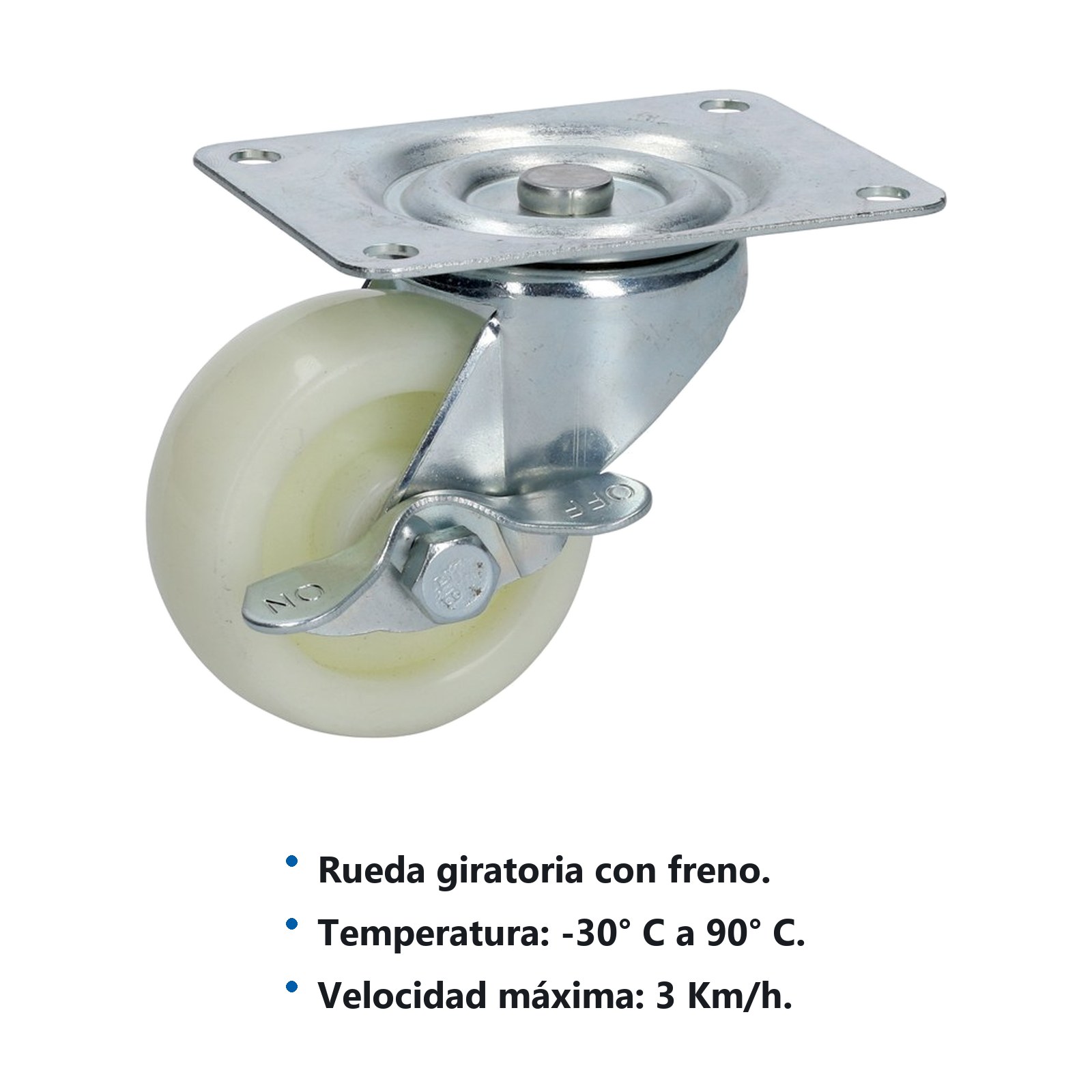 Rodaja de polipropileno blanca giratoria con freno 2" Surtek - Imagen 2